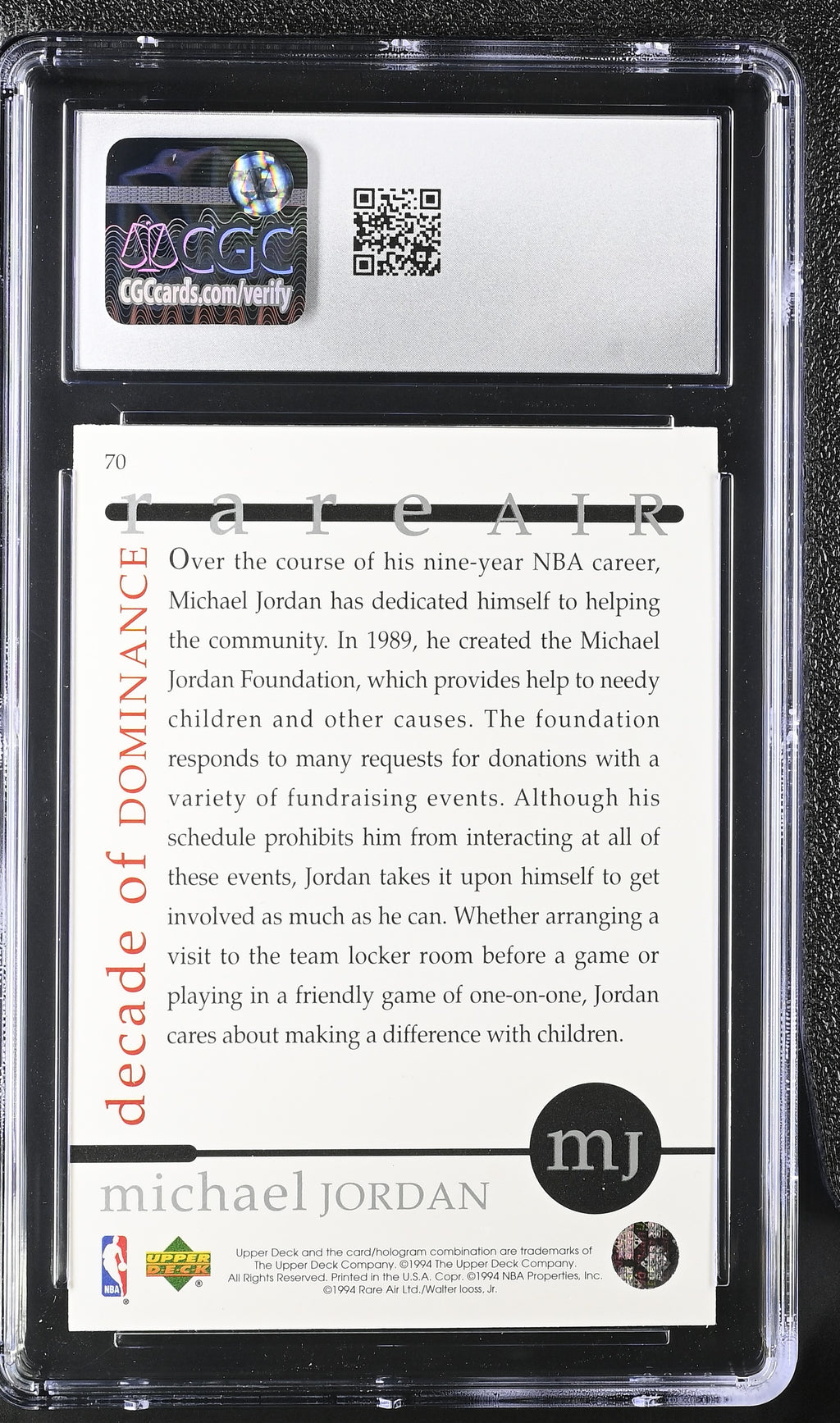 1994 Rare Air Upper Deck #70 Michael Jordan CGC 10