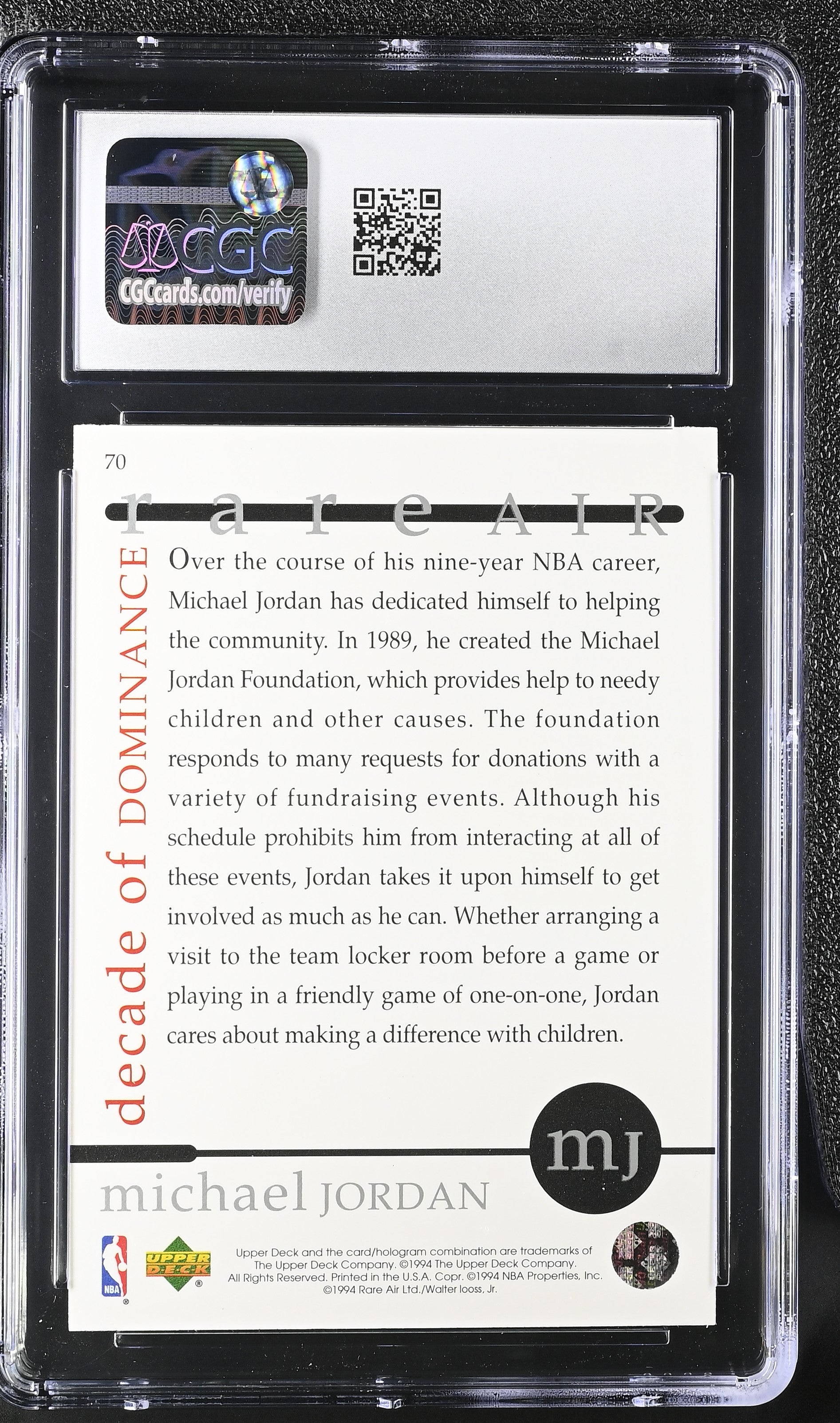 1994 Rare Air Upper Deck #70 Michael Jordan CGC 10