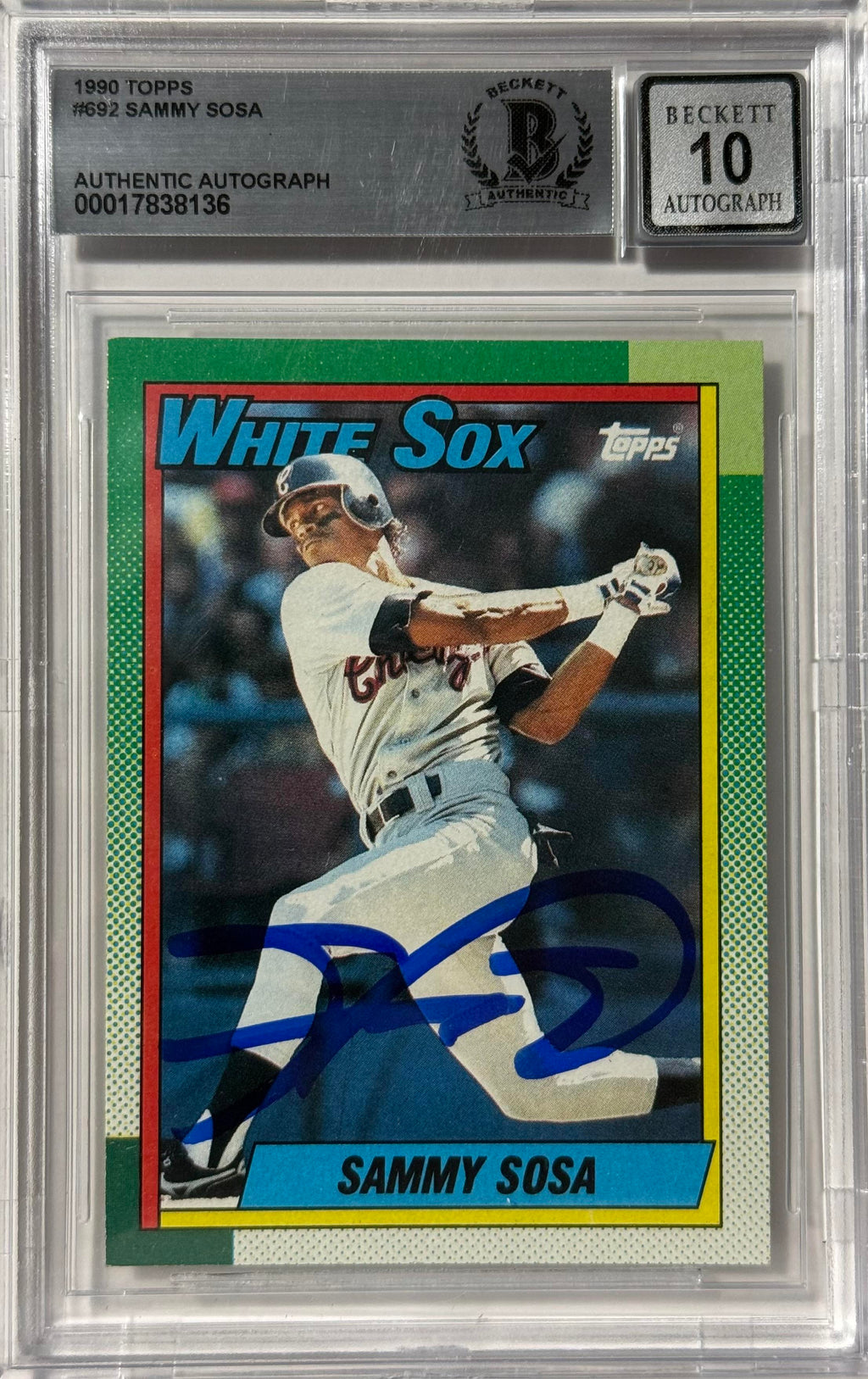 1990 Topps Sammy Sosa Chicago White Sox Topps #692 Rookie BGS 10 Autograph