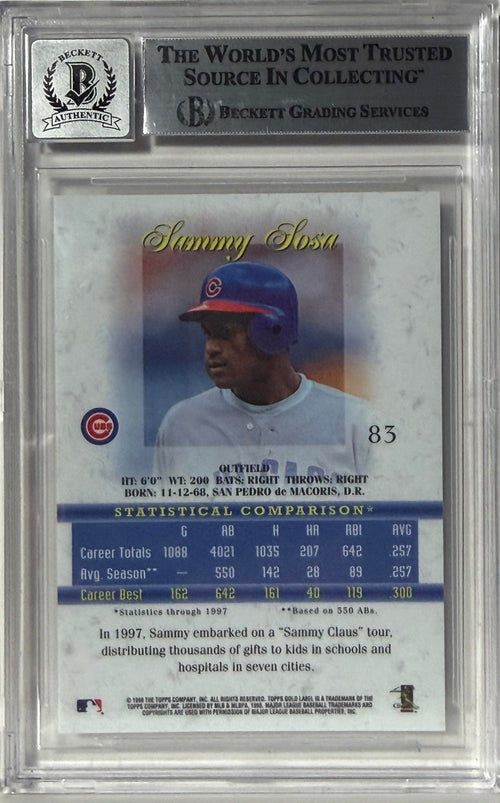 1998 Topps Gold Label - Sammy Sosa Chicago Cubs #83 BGS 10 Auto