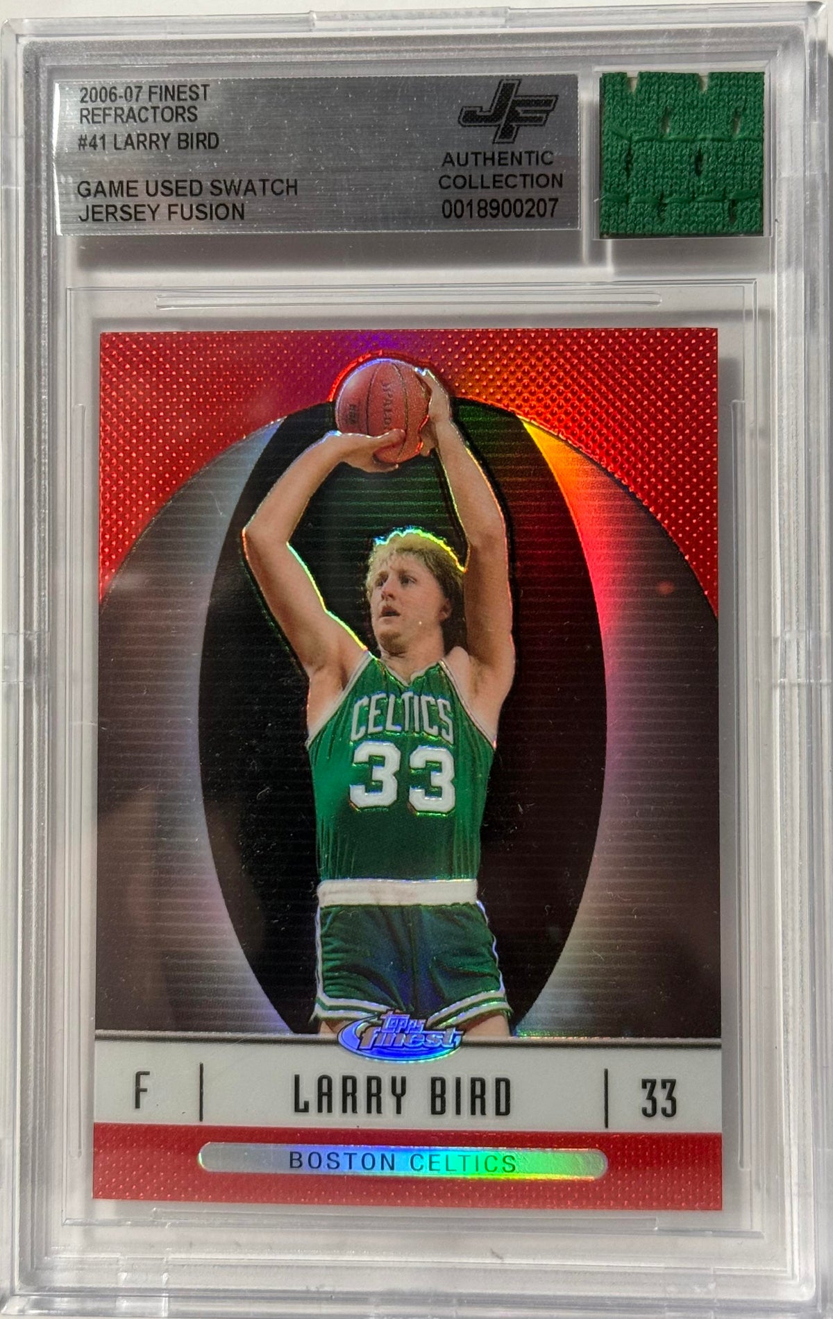 2006-07 Finest #41 Larry Bird Game Used Swatch Jersey Fusion BGS Authenticated