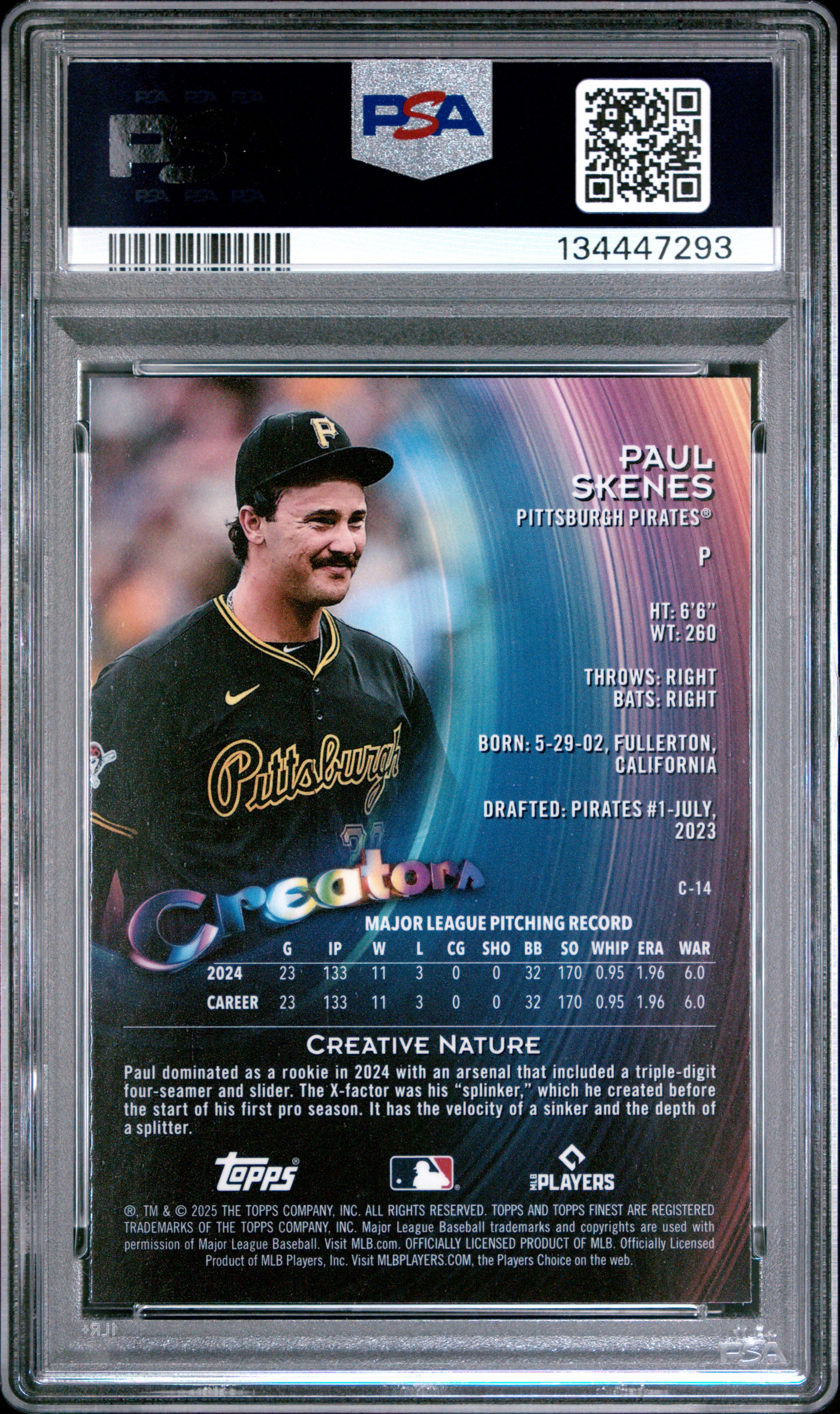 2025 Topps Finest Creators #C14 Paul Skenes Creators-Blue Refractor PSA 10