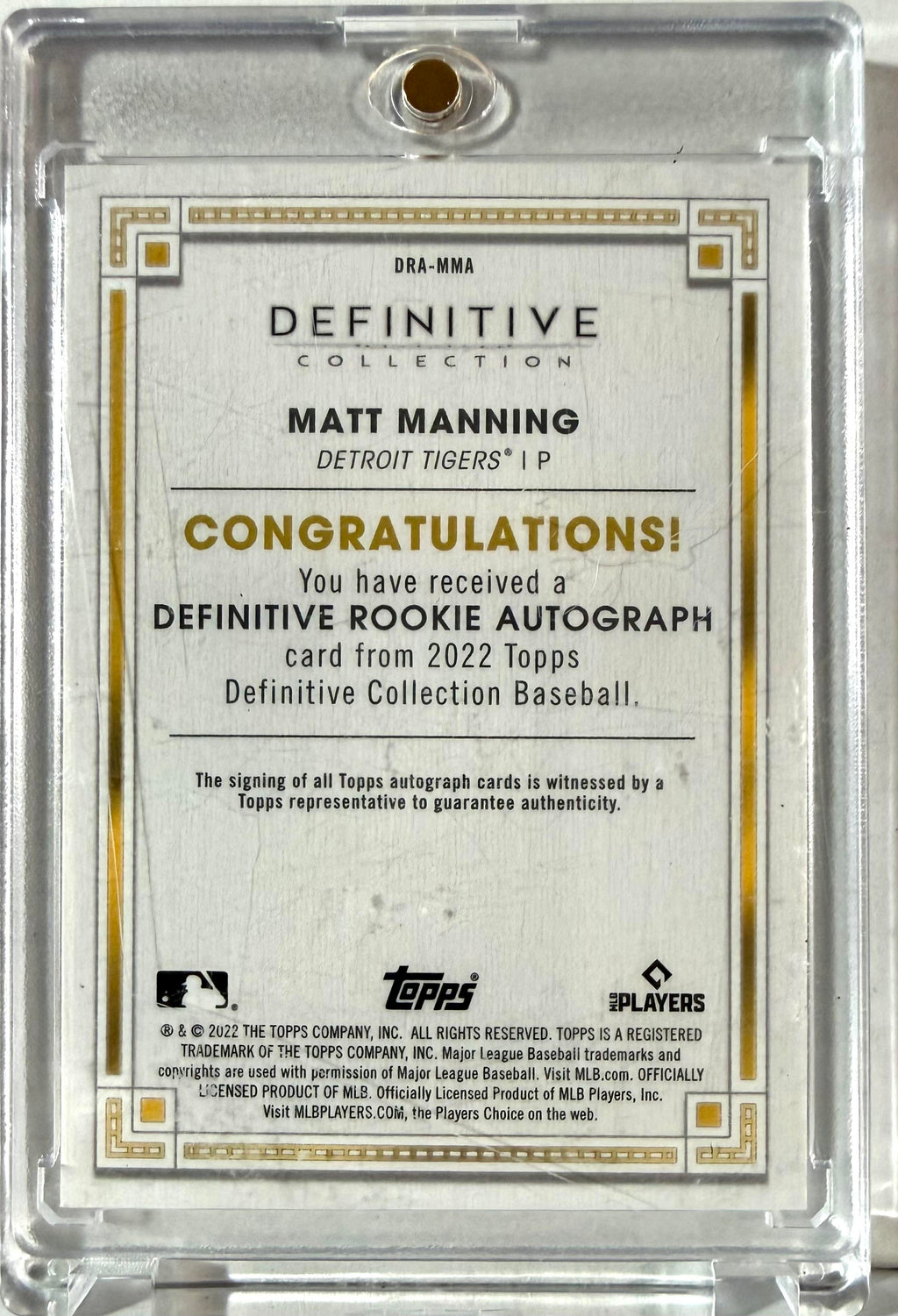 2022 Topps Definitive Collect - Rookie Auto Matt Manning Tigers #DRA-MMA 38/50