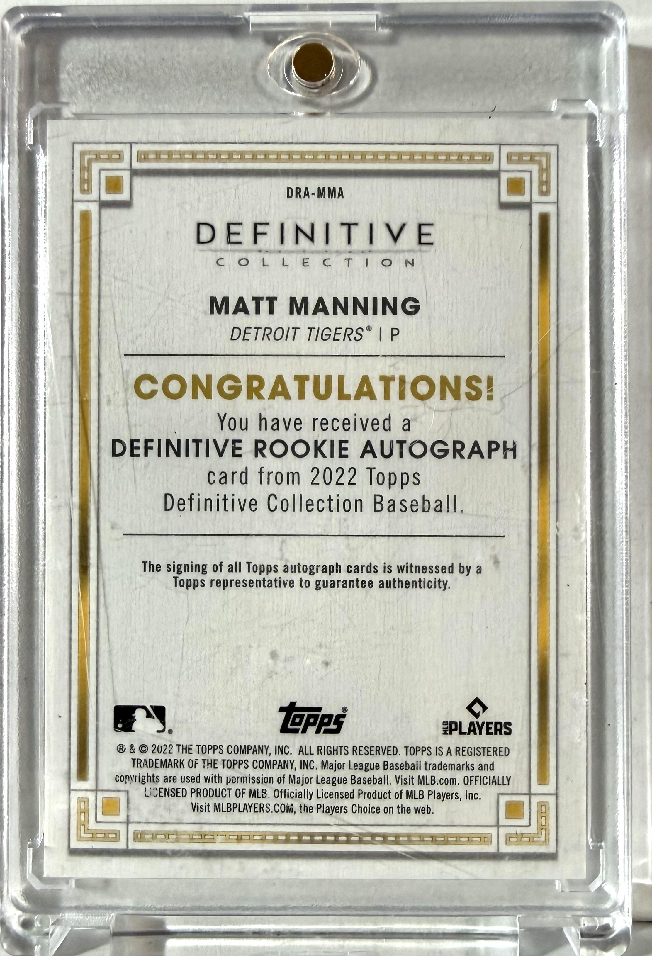 2022 Topps Definitive Collect - Rookie Auto Matt Manning Tigers #DRA-MMA 38/50