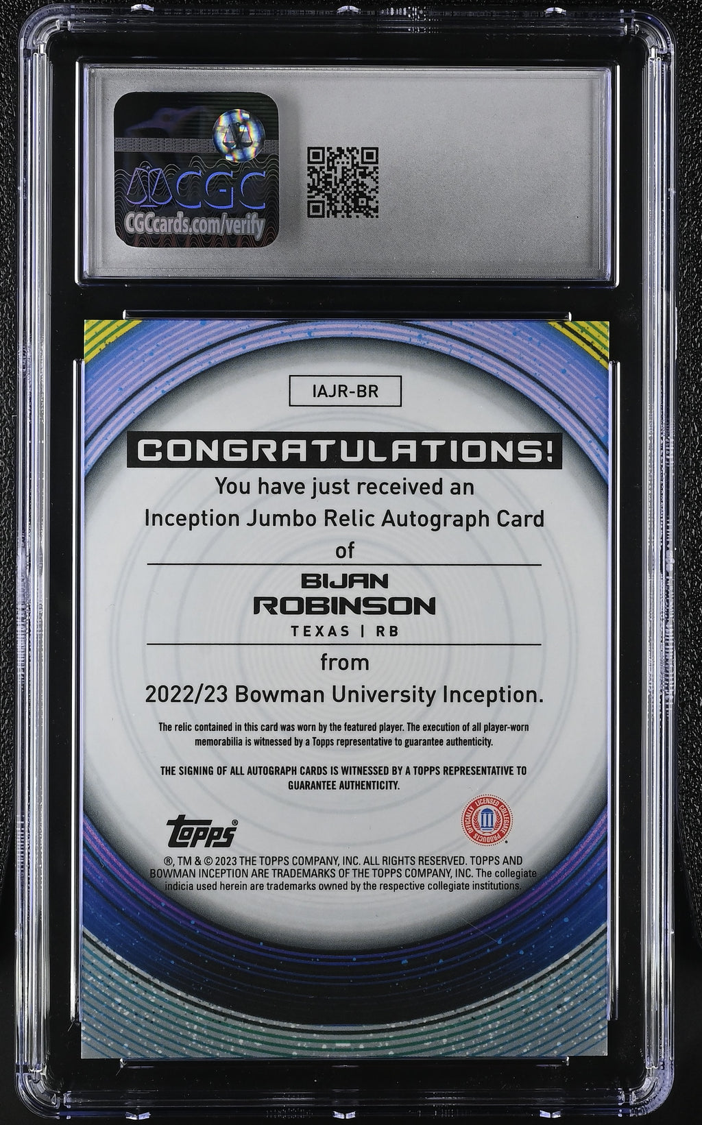 2022-23 University Inception Bijan Robinson Bowman #IAJR-BR CGC 10