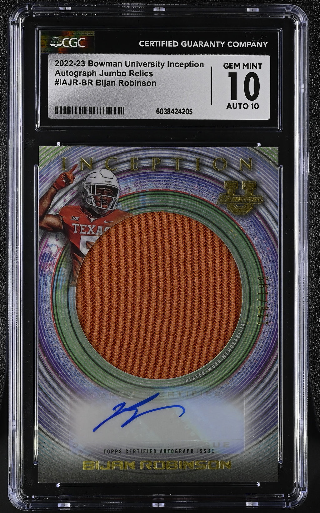 2022-23 University Inception Bijan Robinson Bowman #IAJR-BR CGC 10
