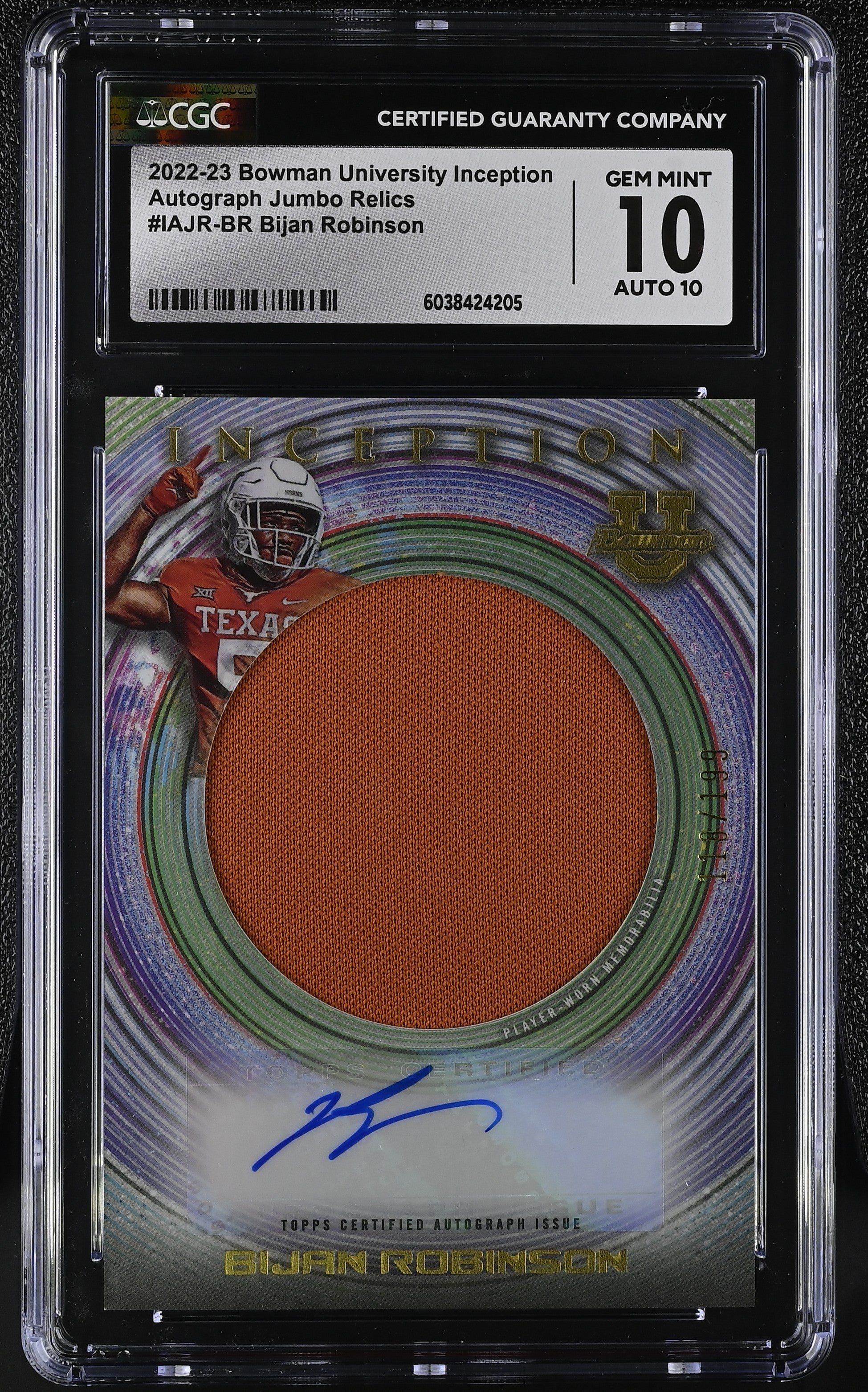 2022-23 University Inception Bijan Robinson Bowman #IAJR-BR CGC 10