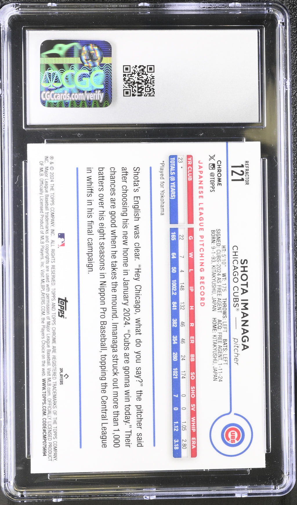 2024 Chrome Shota Imanaga Topps #121 CGC 10
