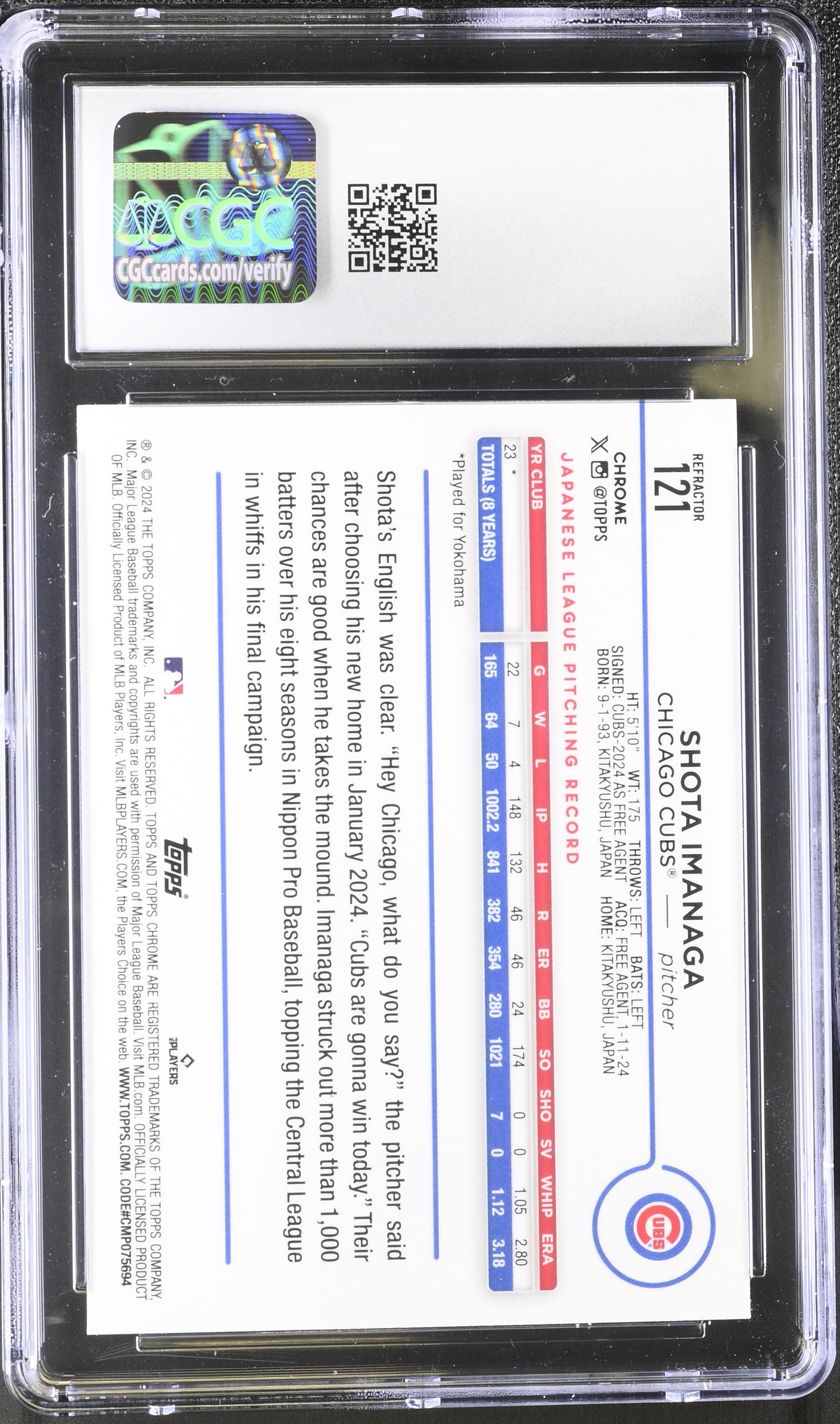 2024 Chrome Shota Imanaga Topps #121 CGC 10