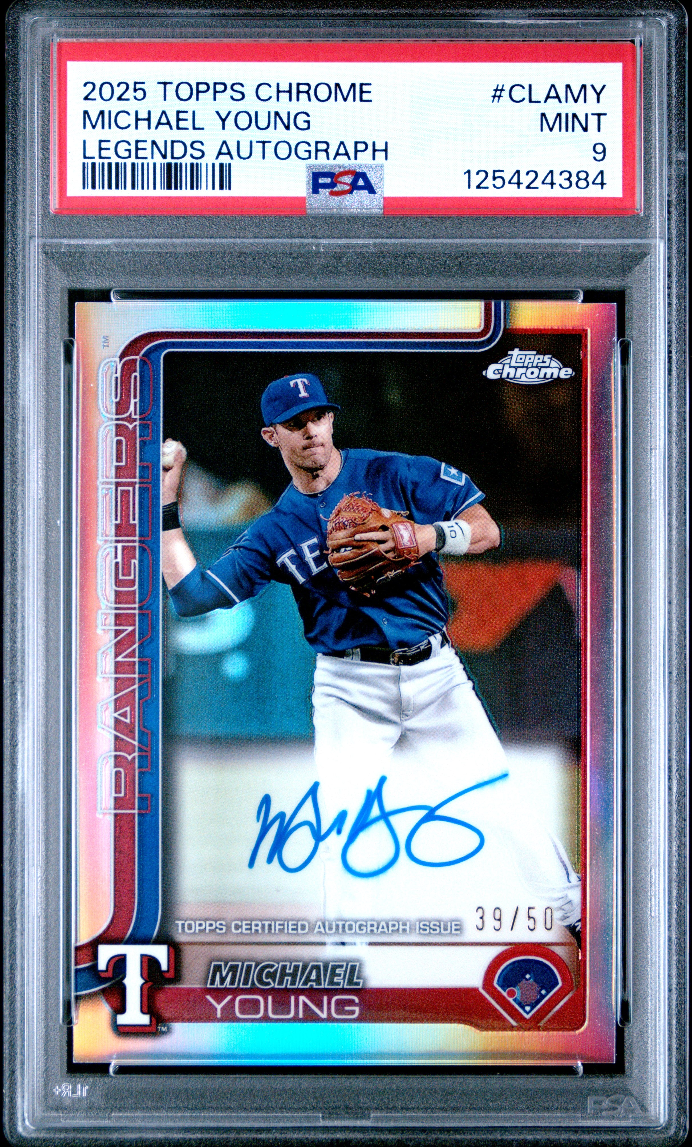 2025 Topps Chrome Legend Autographs #CLAMY Michael Young PSA 9