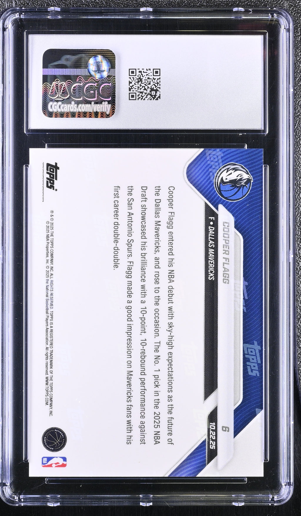 2025-26 Now Cooper Flagg Topps #6 CGC GEM MINT 10