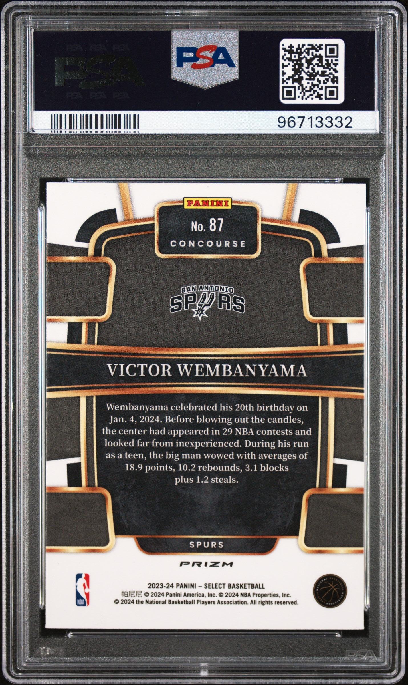 2023 Panini Select #87 Victor Wembanyama PSA 10