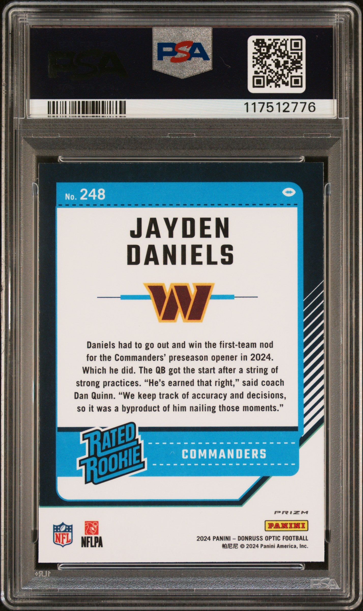 2024 Panini Donruss Optic Green Teal Velocity #248 Jayden Daniels PSA 9