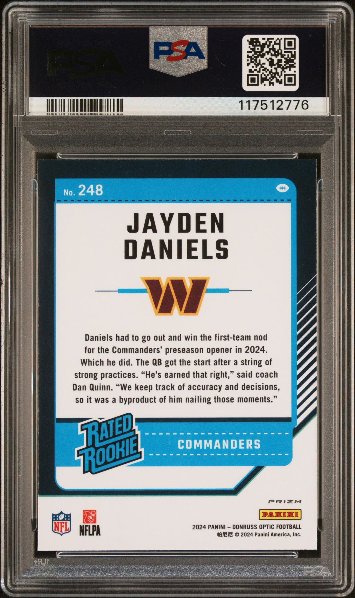 2024 Panini Donruss Optic Green Teal Velocity #248 Jayden Daniels PSA 9