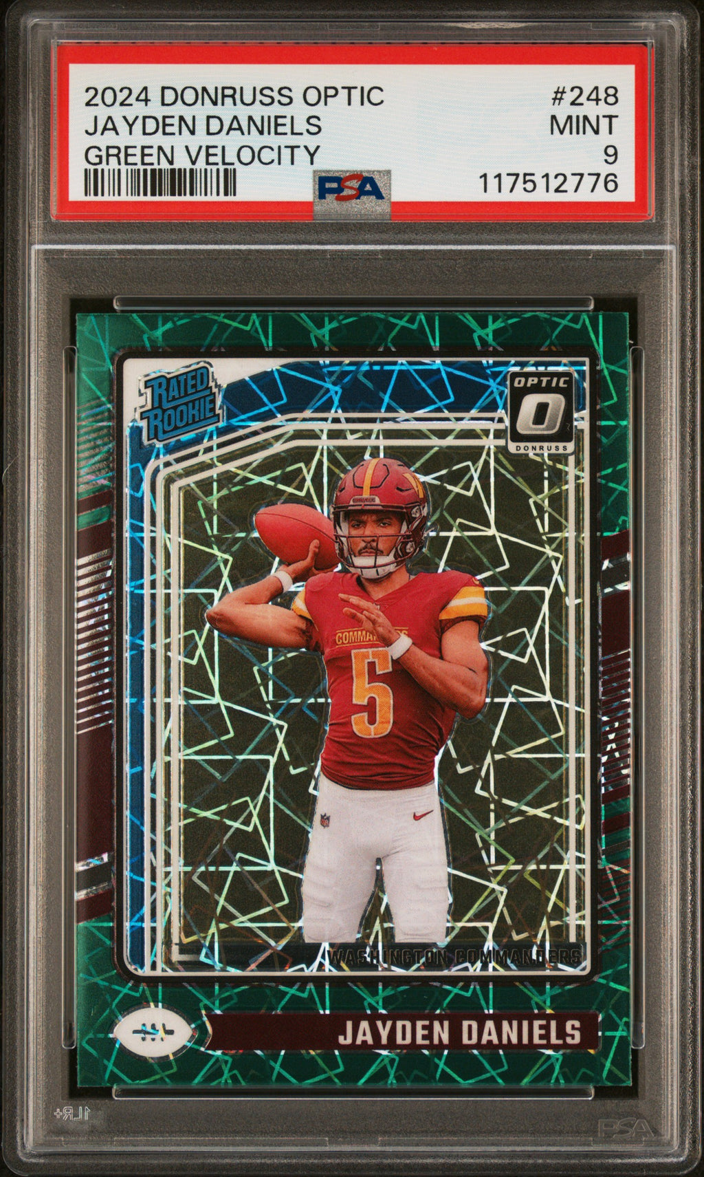 2024 Panini Donruss Optic Green Teal Velocity #248 Jayden Daniels PSA 9