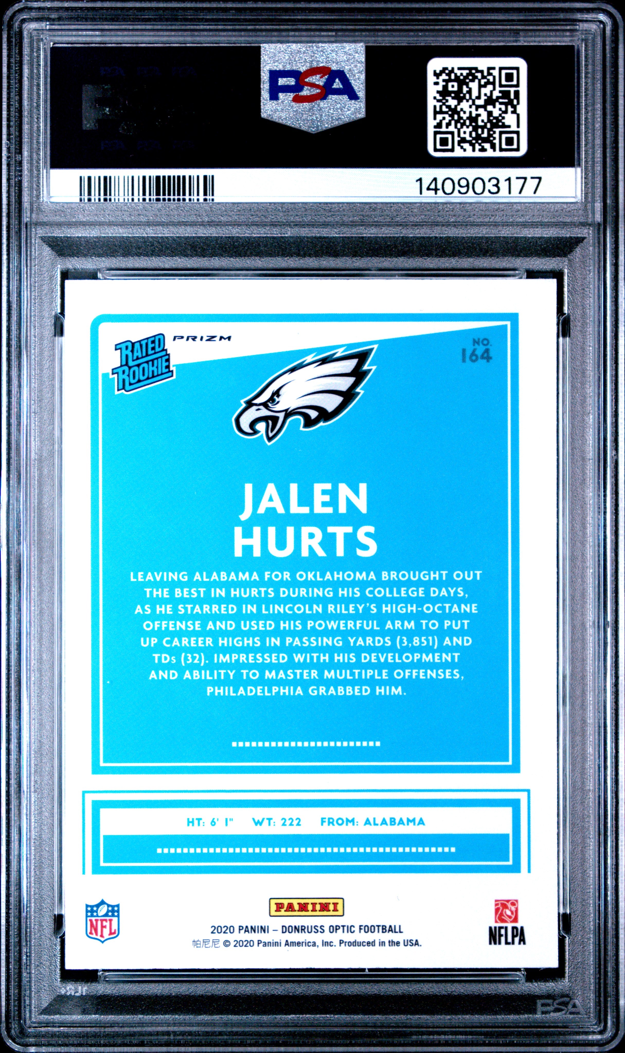 2020 Panini Donruss Optic #164 Jalen Hurts PSA 9