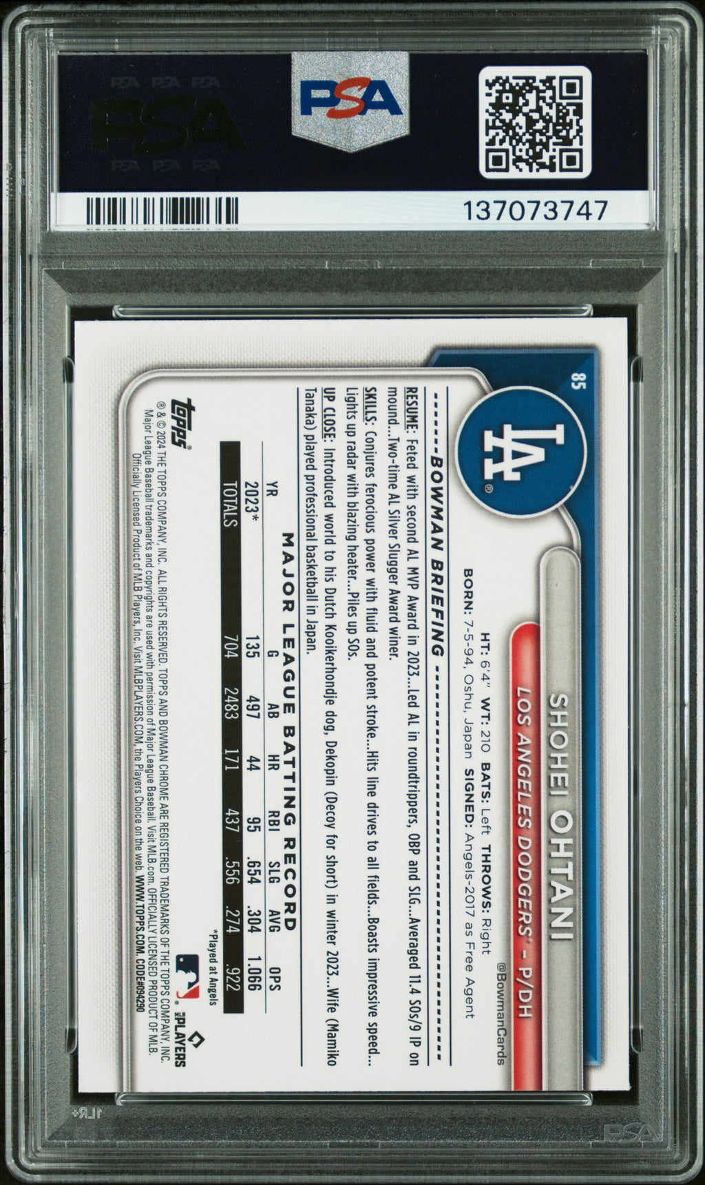 2024 Bowman Chrome Mega Box #85 Shohei Ohtani PSA 9