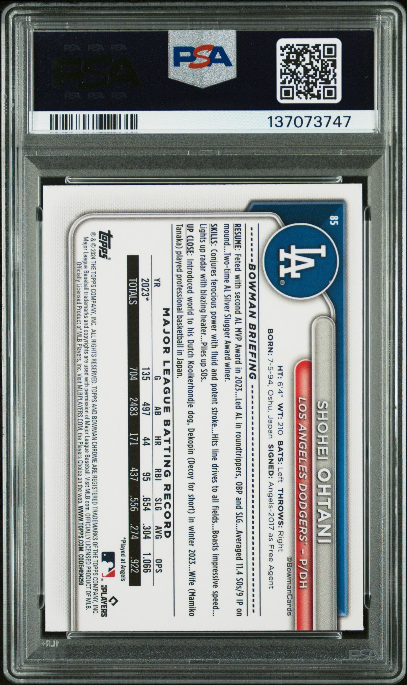 2024 Bowman Chrome Mega Box #85 Shohei Ohtani PSA 9