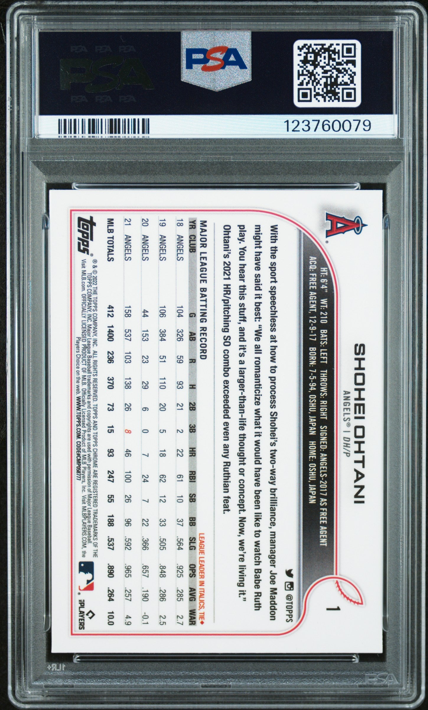 2022 Topps Chrome Ben Baller #1 Shohei Ohtani PSA 9
