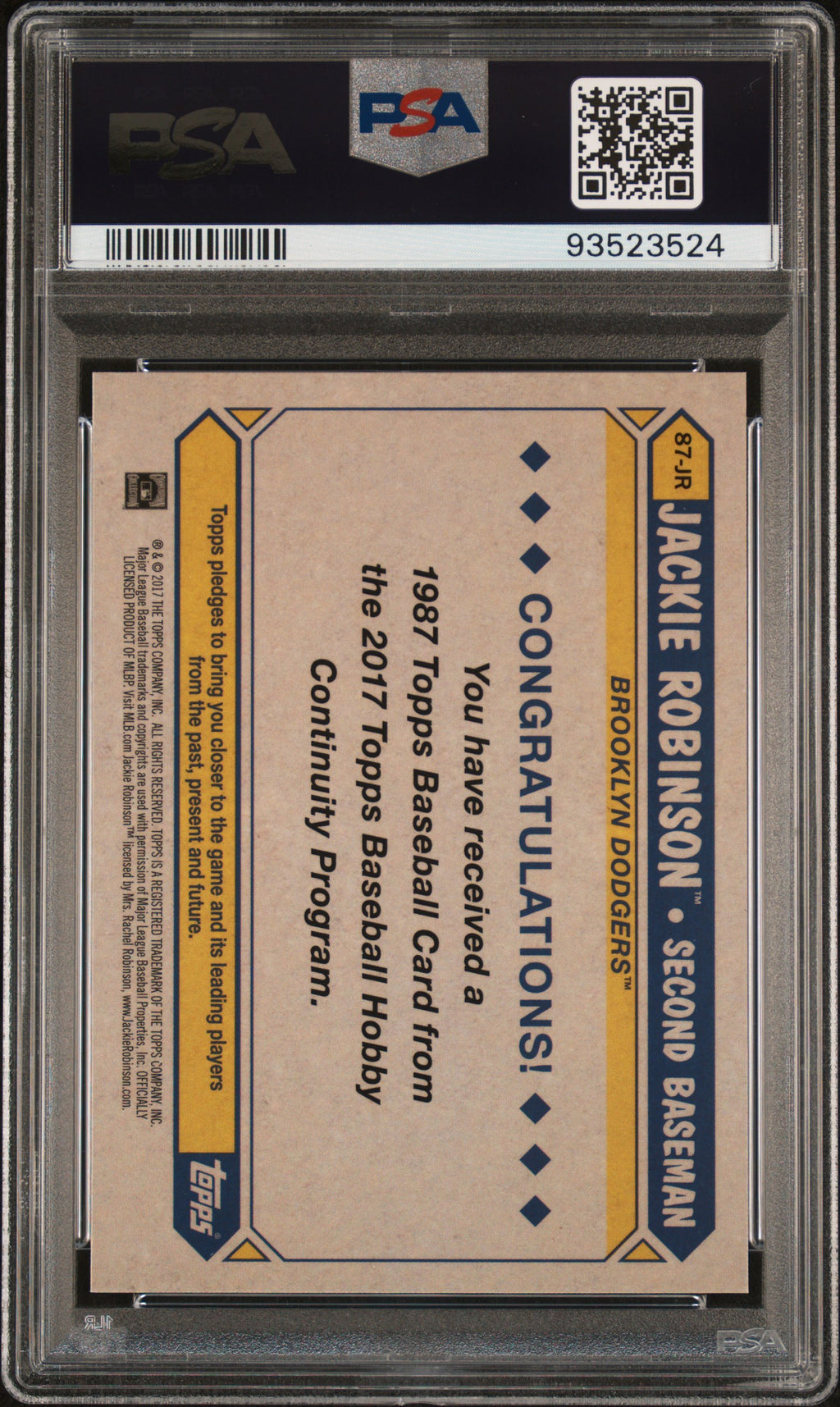 2017 Topps Silver Pack Promo #87-JR Jackie Robinson PSA 10