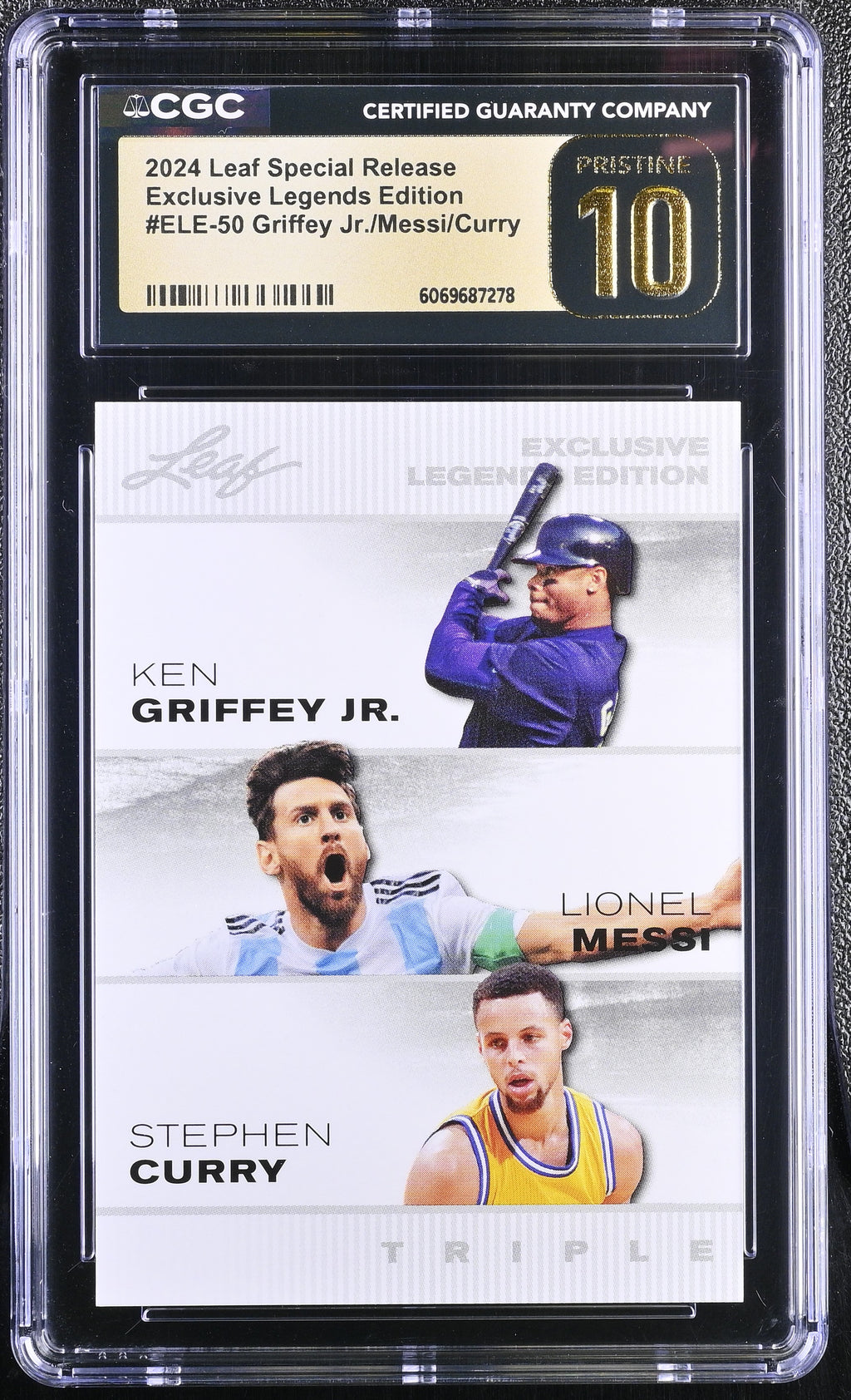 2024 Special Release Leaf #ELE-50 Griffey Jr./Messi/Curry CGC Pristine 10
