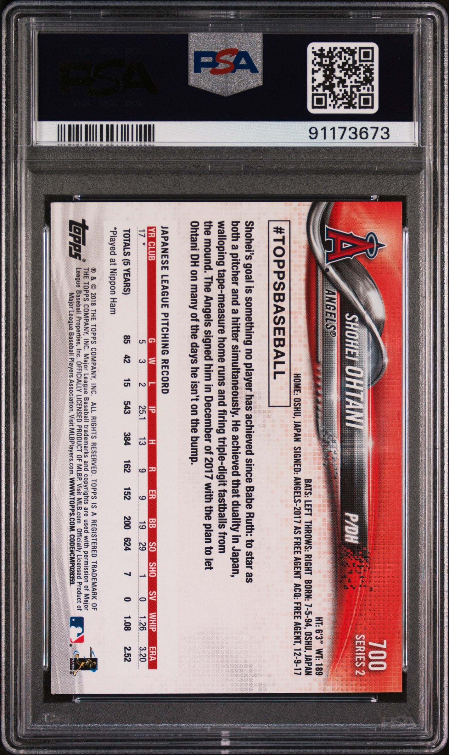 2018 Topps #700 Shohei Ohtani Pitching PSA 8