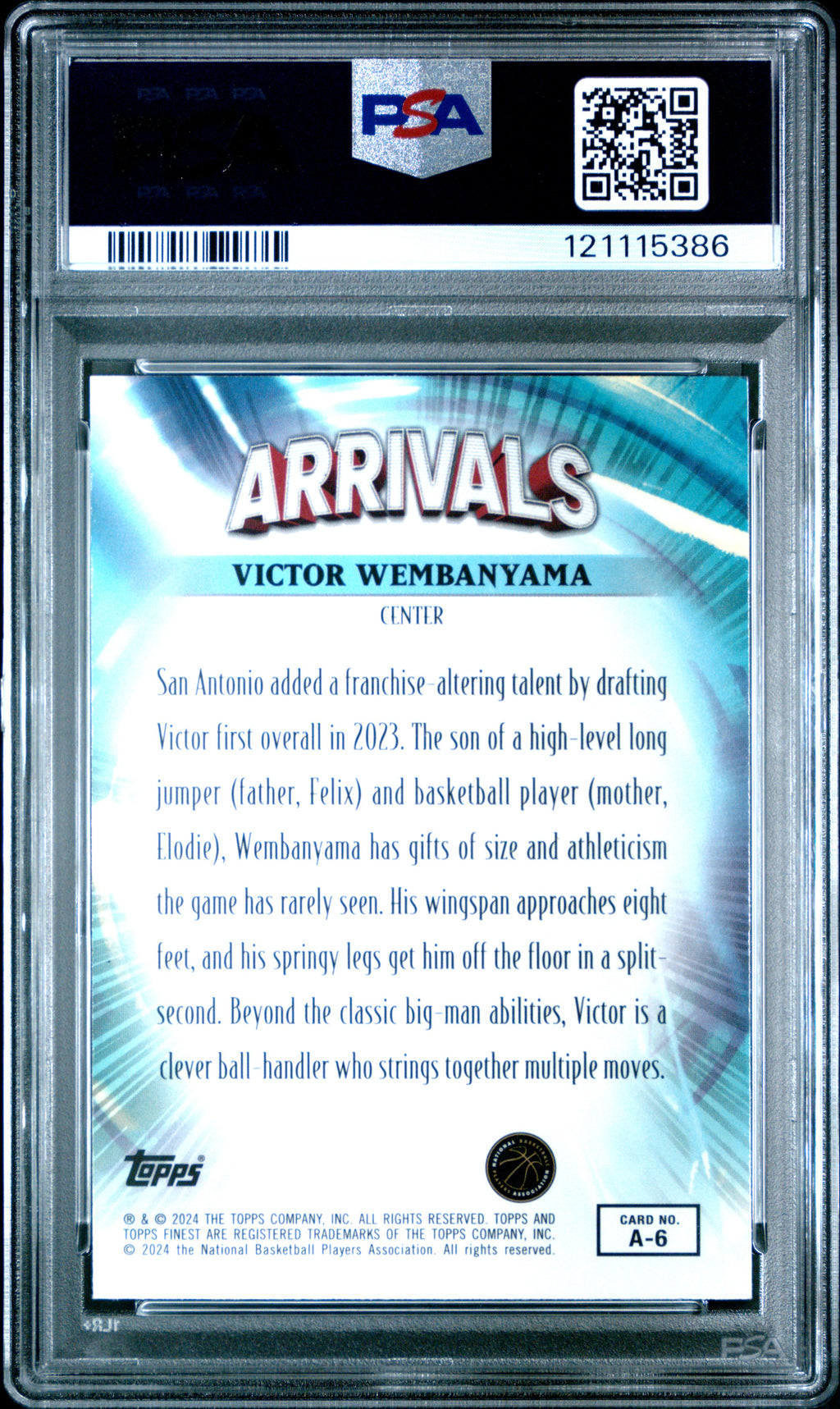 2023 Topps Finest Arrivals #A6 Victor Wembanyama PSA 10