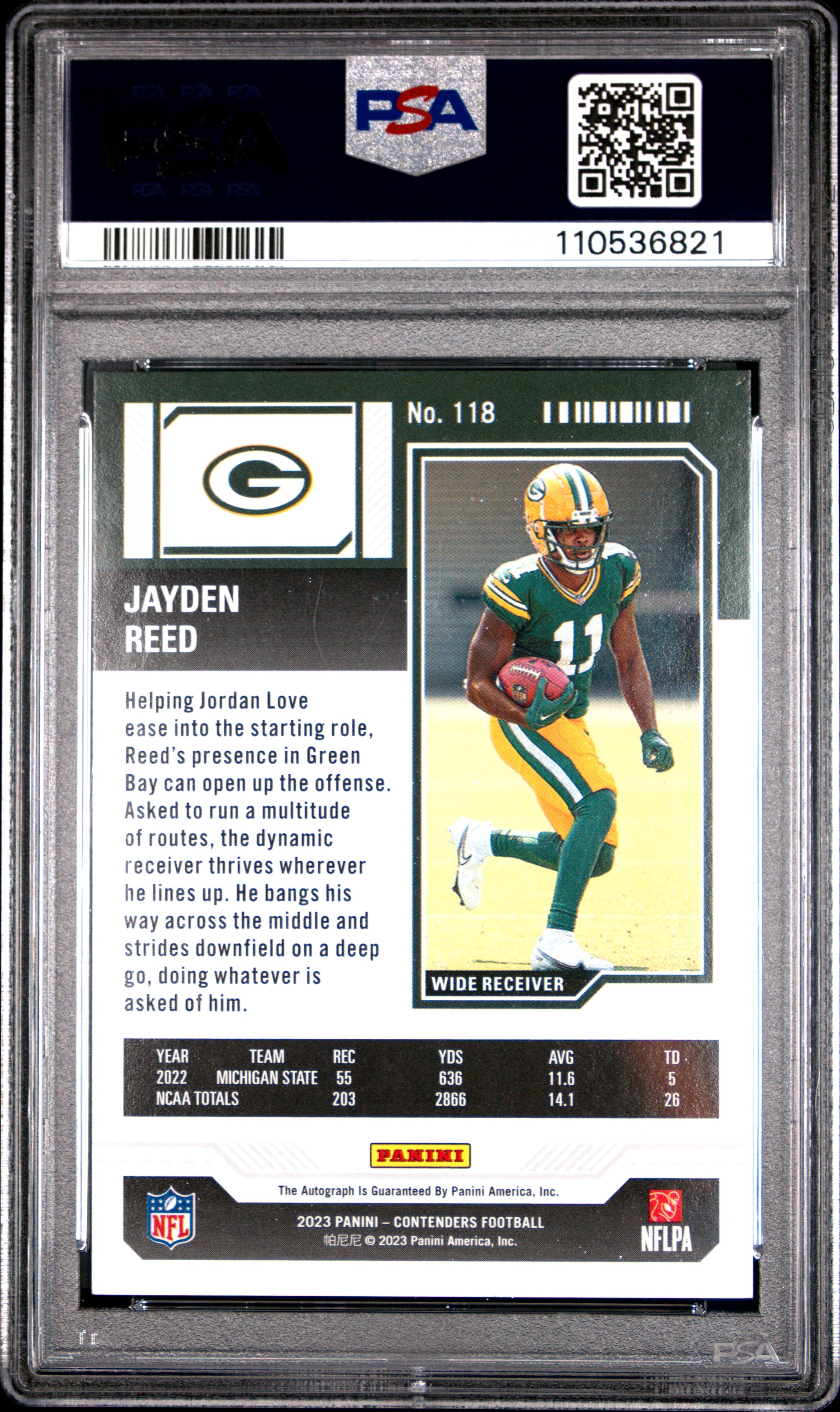 2023 Panini Contenders #118 Jayden Reed PSA 9