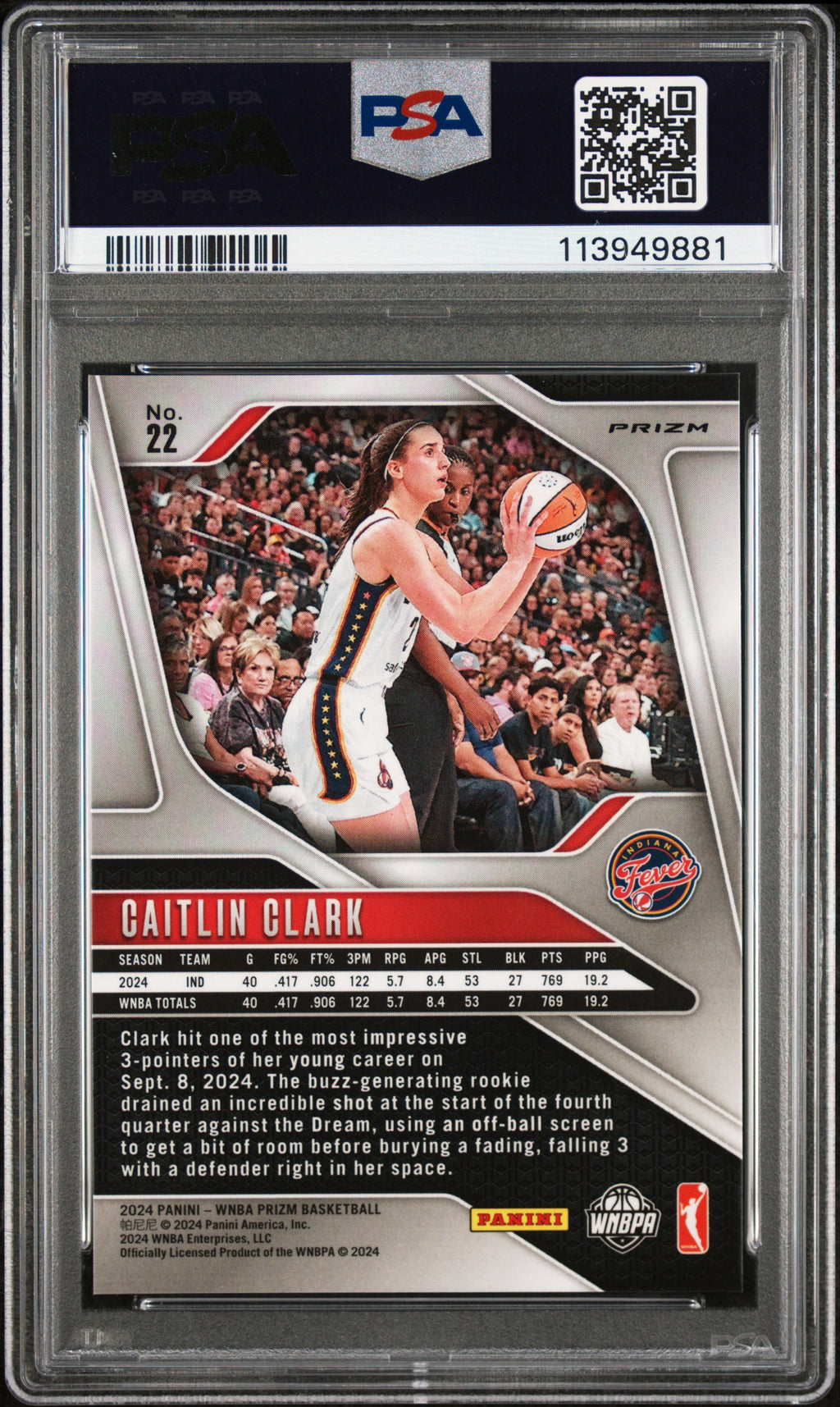 2024 Panini Prizm Wnba #22 Caitlin Clark PSA 9