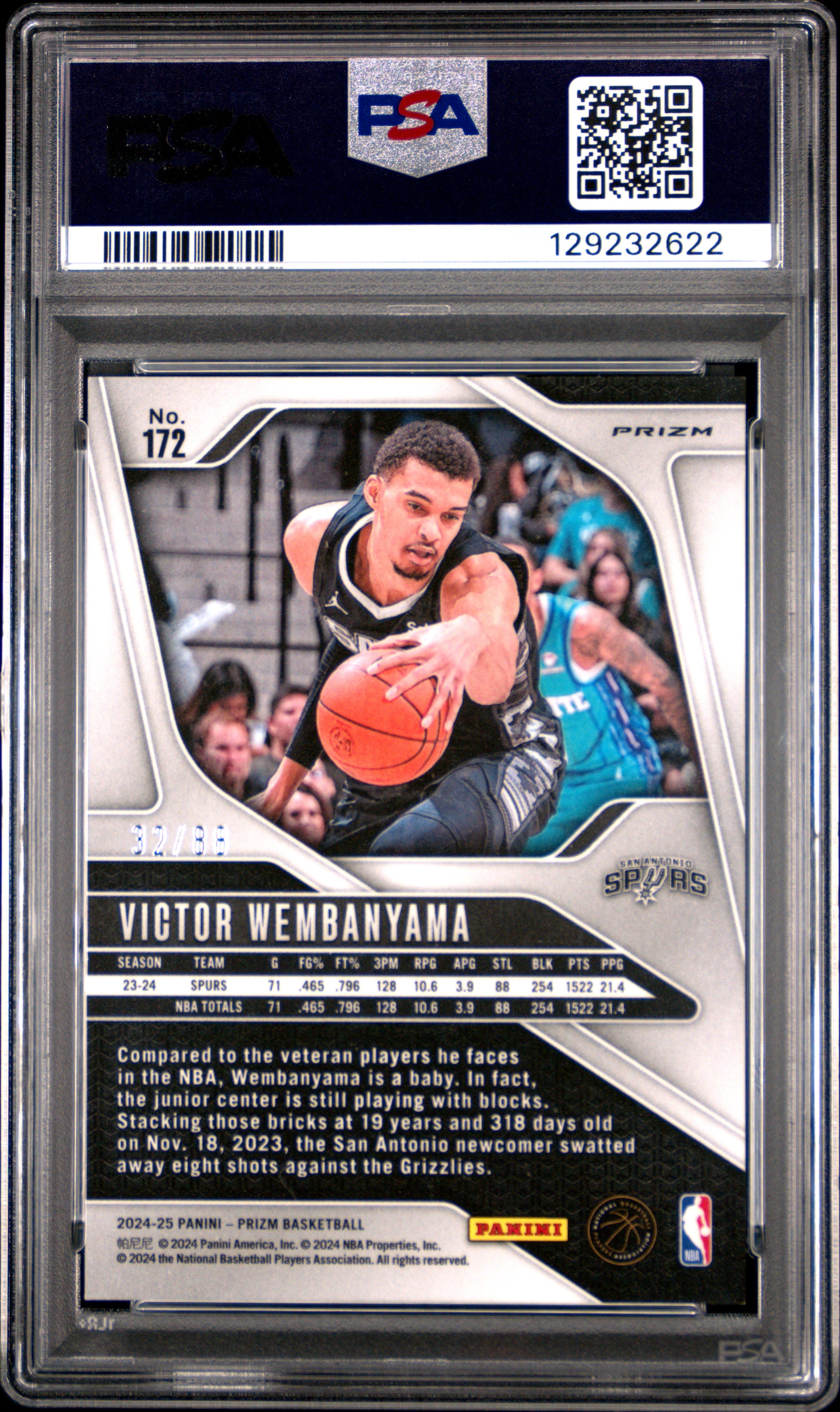 2024 Panini Prizm #172 Victor Wembanyama PSA 9