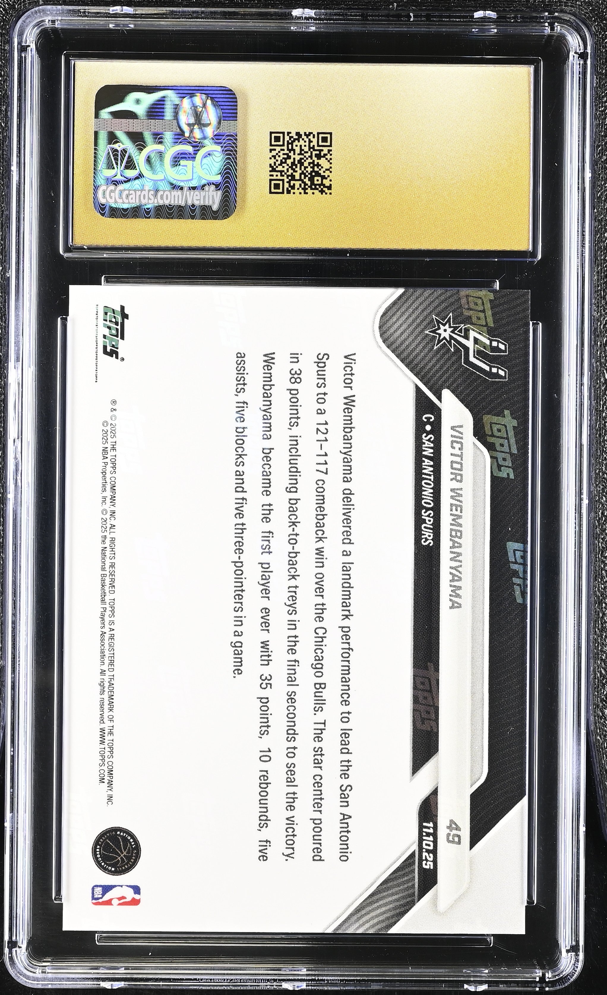 2025-26 Now Topps #49 Victor Wembanyama CGC 10