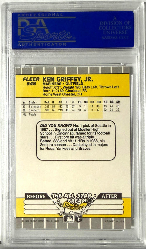 1989 Fleer Fleer #548 Ken Griffey Jr. Rookie PSA 9