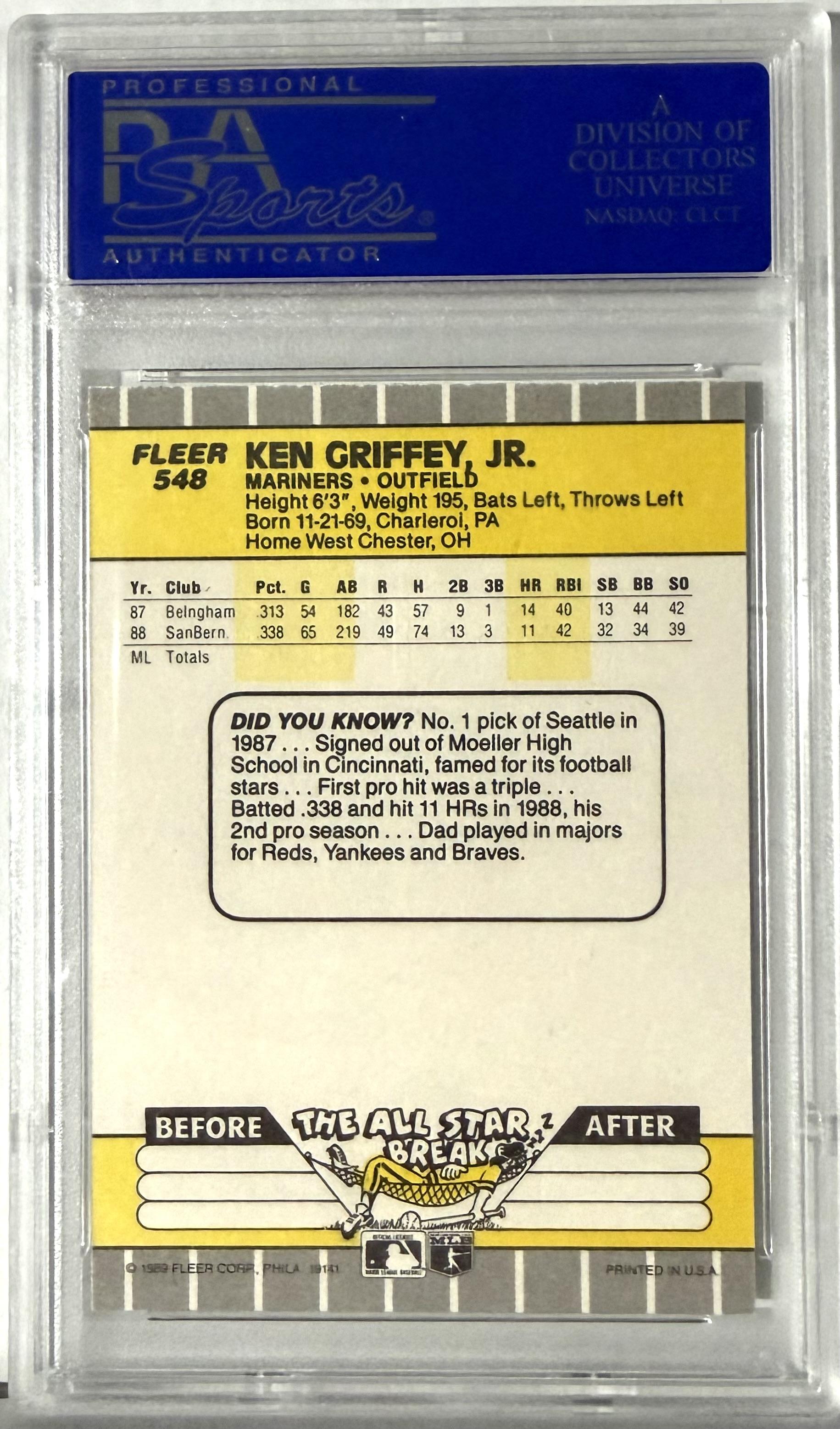 1989 Fleer Fleer #548 Ken Griffey Jr. Rookie PSA 9