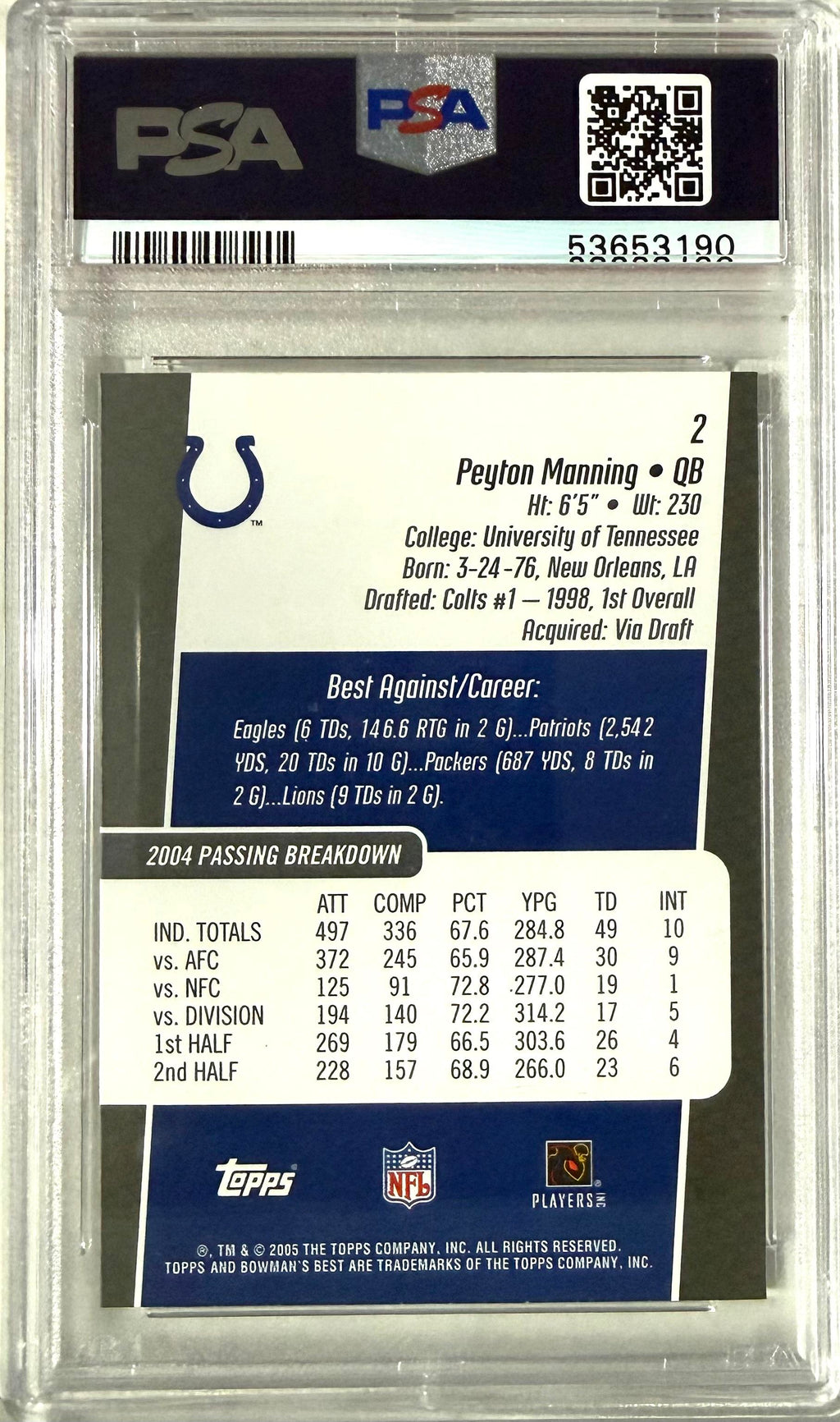 2005 Bowman's Best Bowman #2 Peyton Manning PSA 10