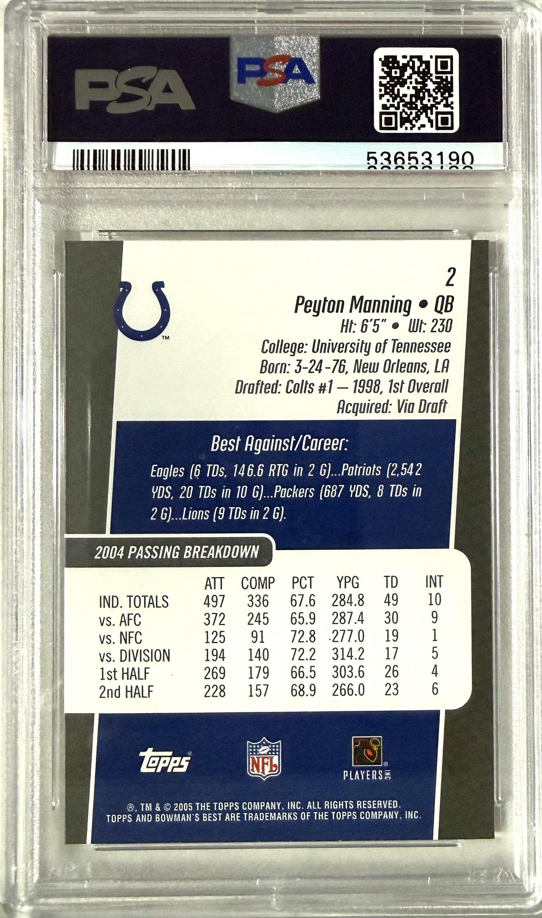 2005 Bowman's Best Bowman #2 Peyton Manning PSA 10