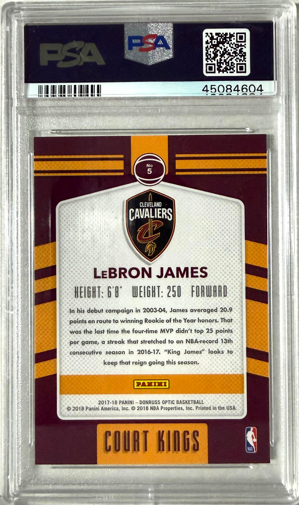 2017-18 Donruss Optic Optic #5 LeBron James PSA 10
