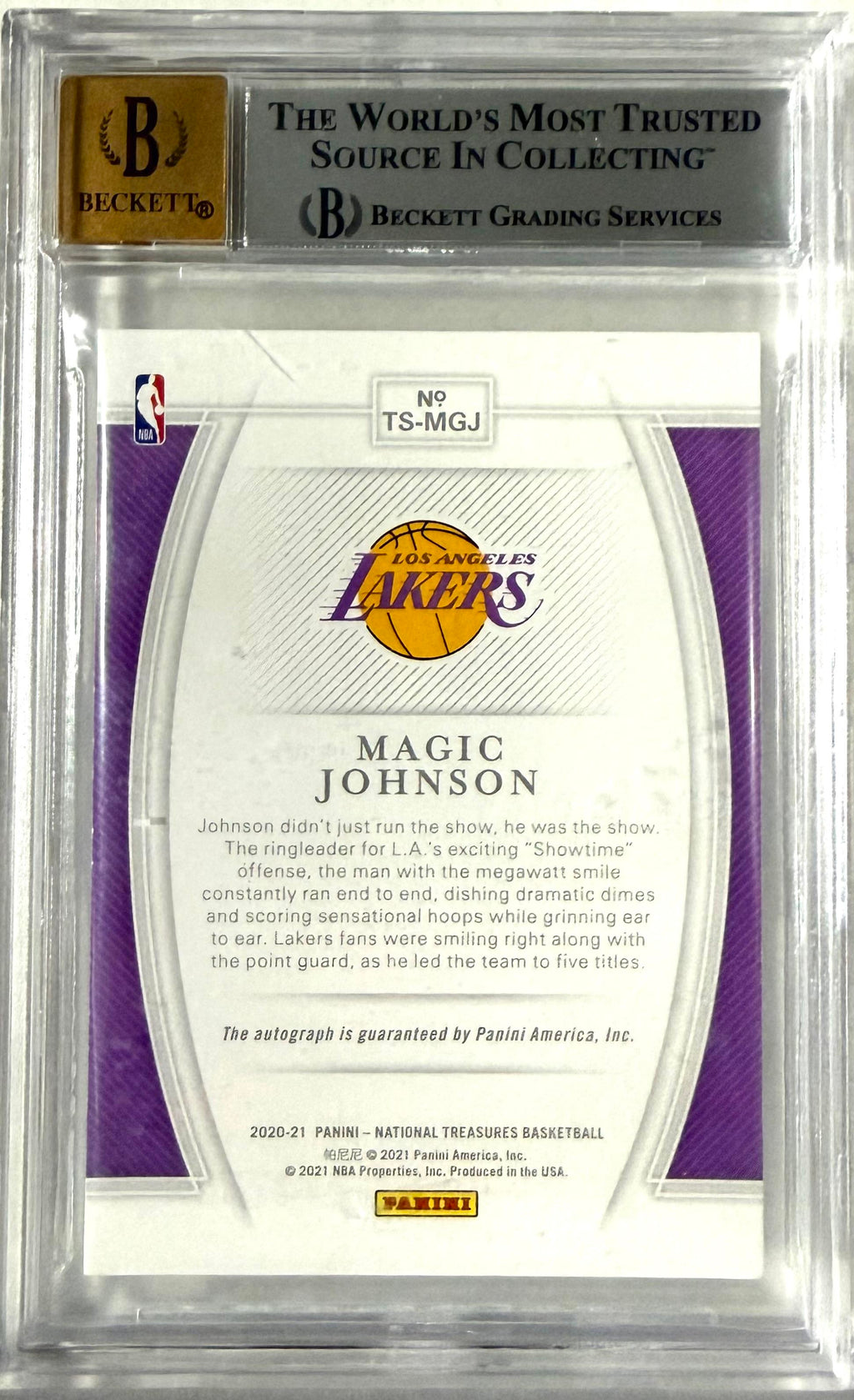2020-21 Panini National Treasur Sigs #TS-MGJ Magic Johnson Gold BGS Auto 10 3/10