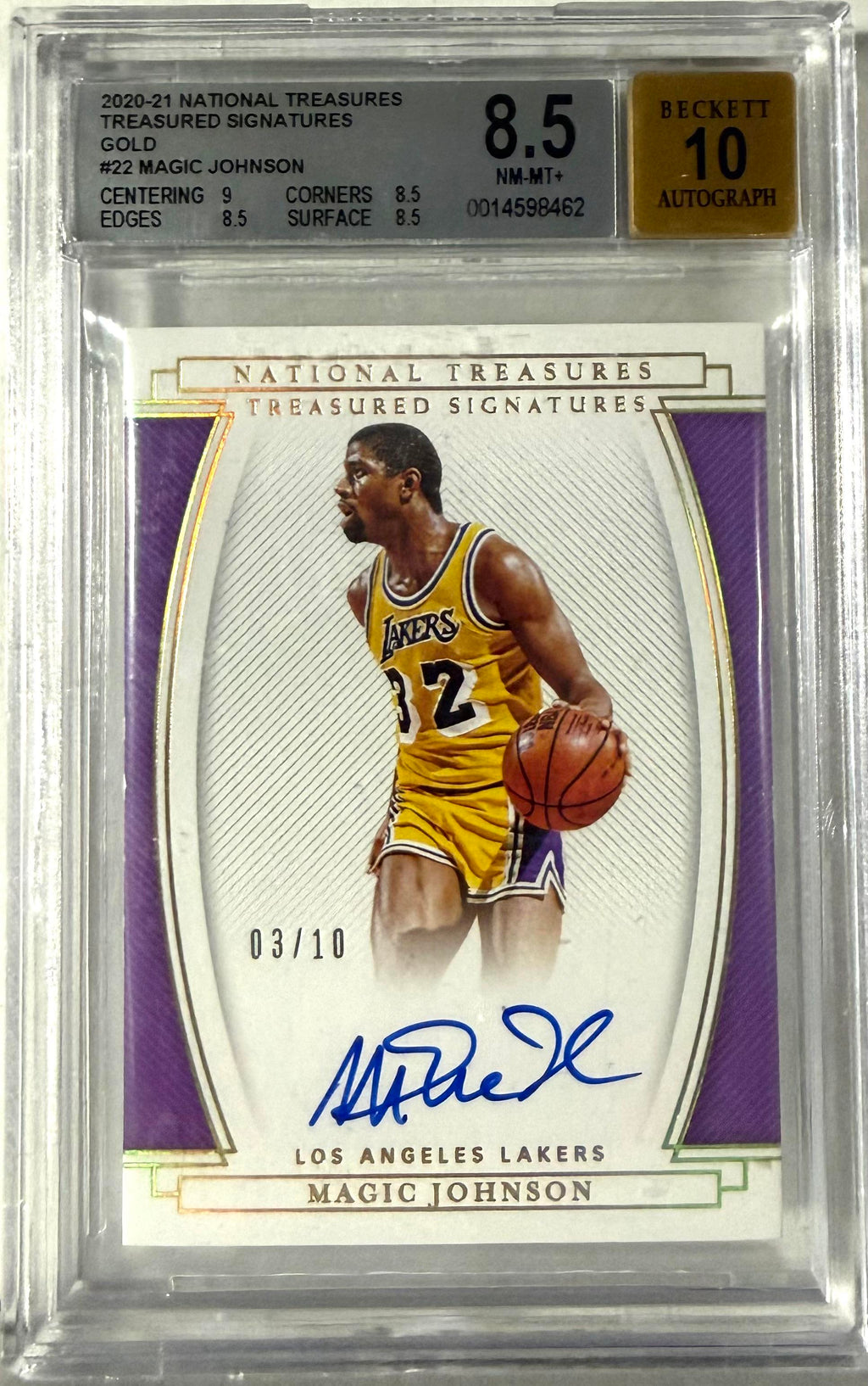 2020-21 Panini National Treasur Sigs #TS-MGJ Magic Johnson Gold BGS Auto 10 3/10