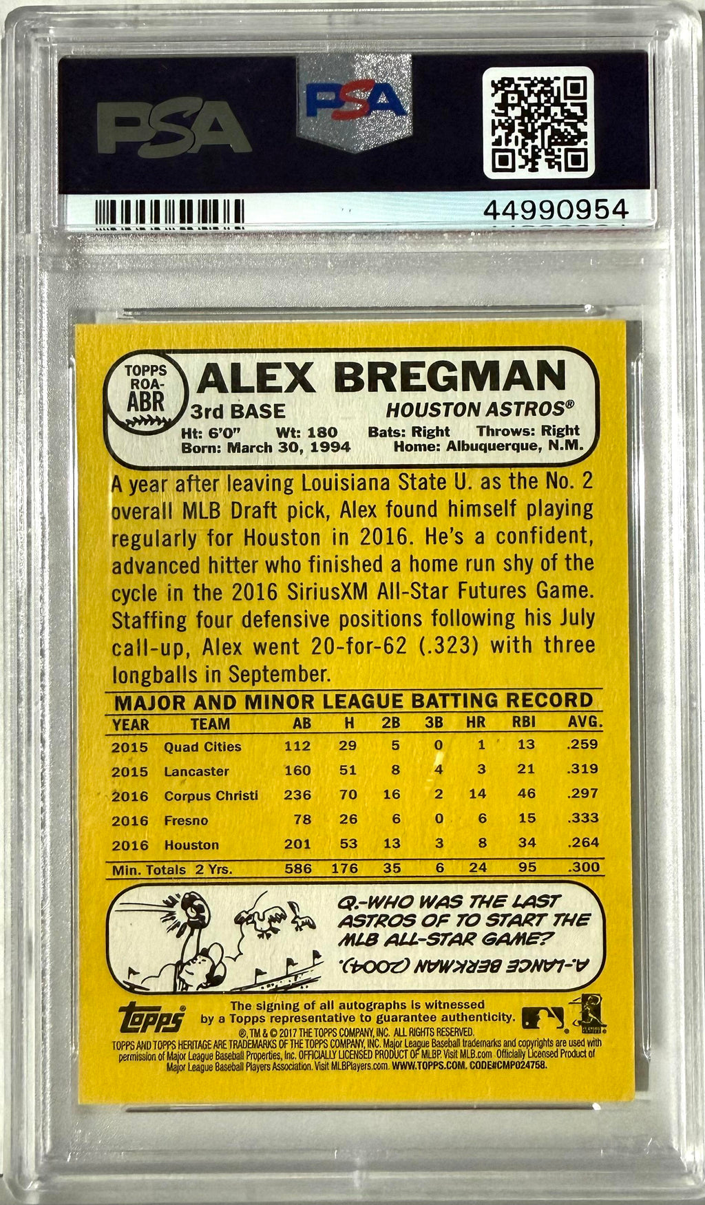 2017 Topps Heritage Topps #ROA-ABR Alex Bregman PSA 10