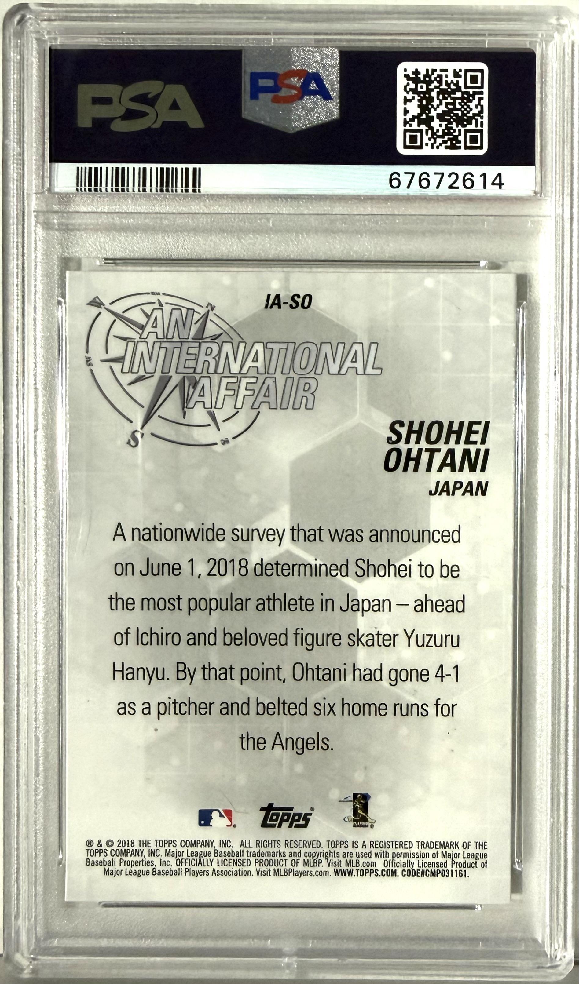 2018 Topps Chrome Update #IA-SO Shohei Ohtani An International Affair PSA 10