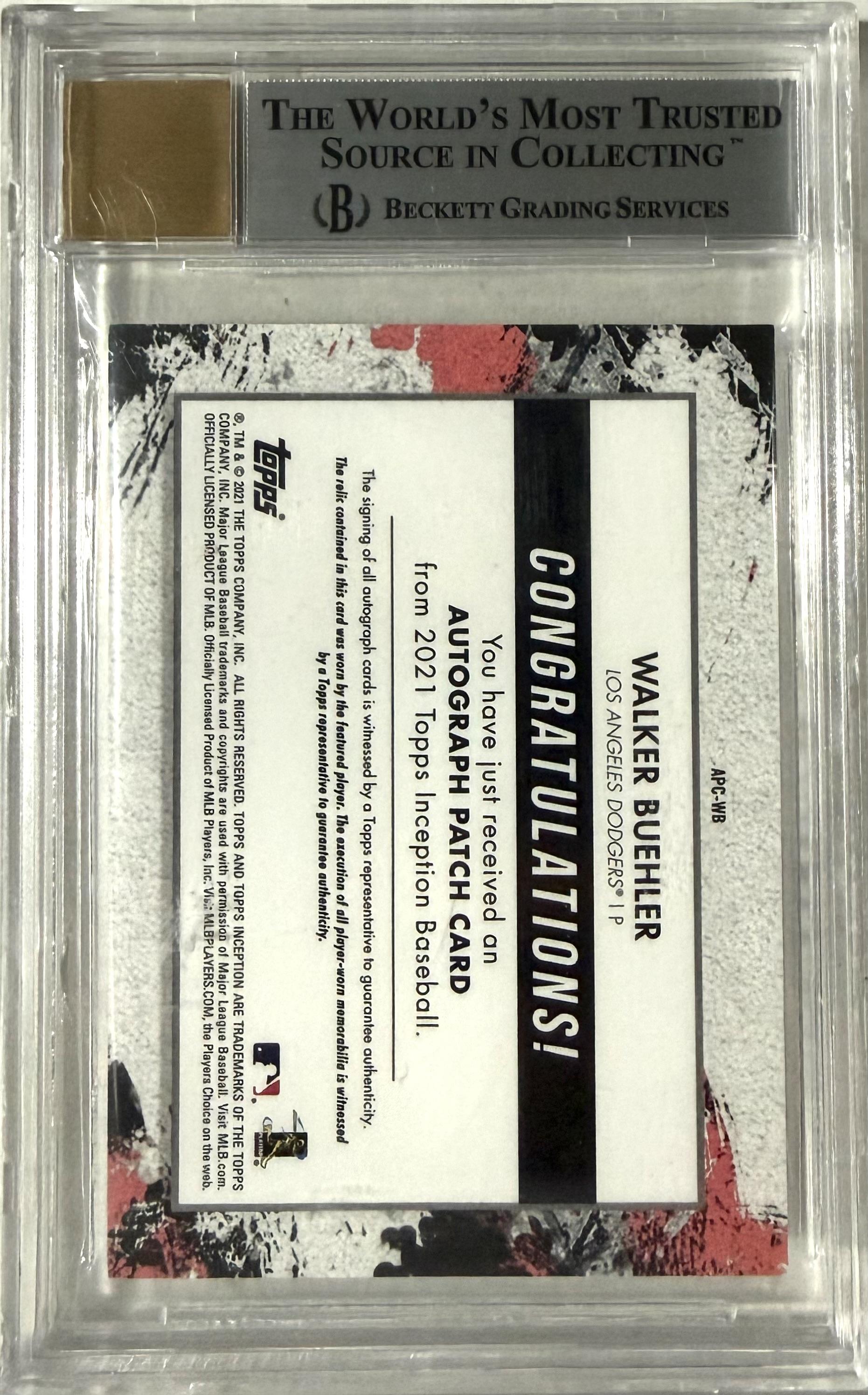 2021 Topps Inception Relic #APC-WB Walker Buehler BGS Auto 10 POP-1 49/75