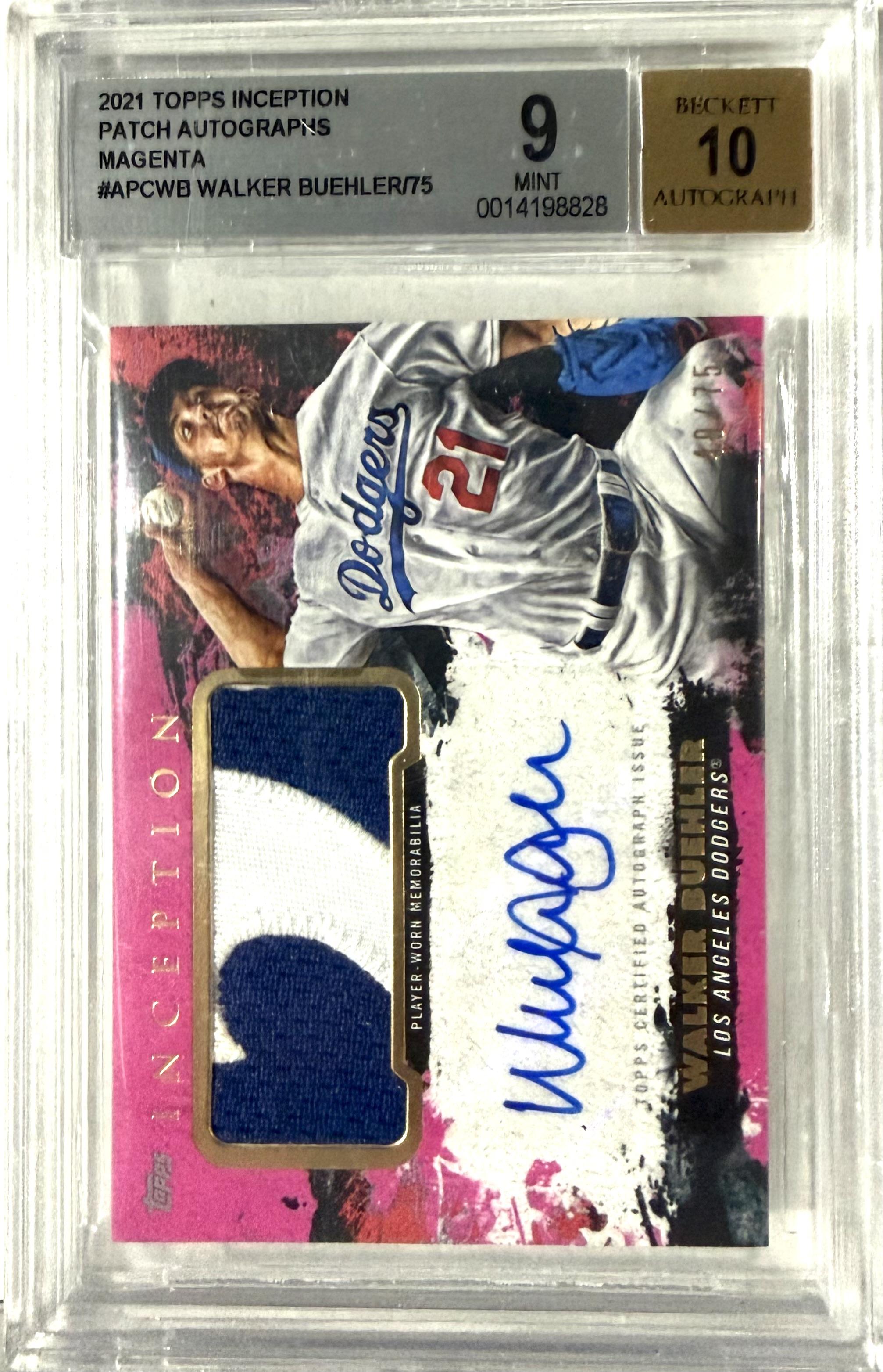 2021 Topps Inception Relic #APC-WB Walker Buehler BGS Auto 10 POP-1 49/75