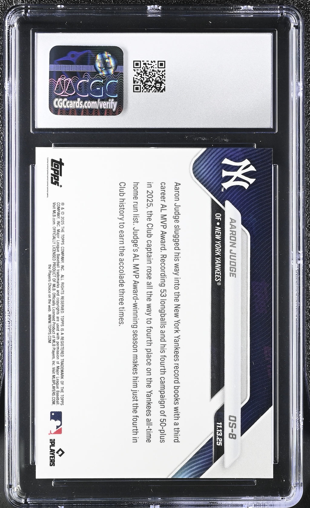 2025-26 Now #OS-8 Aaron Judge Off-Season CGC 10