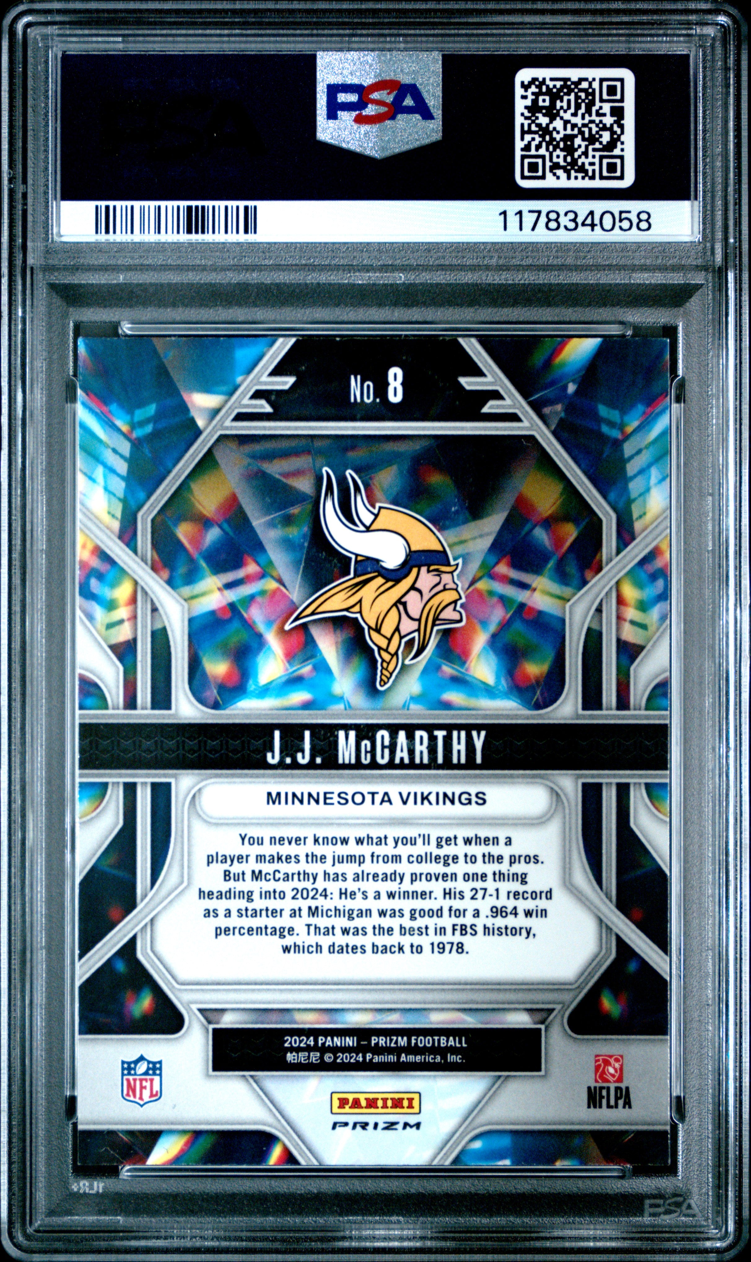 2024 Panini Prizm Prizmatic #8 Jj Mccarthy PSA 10