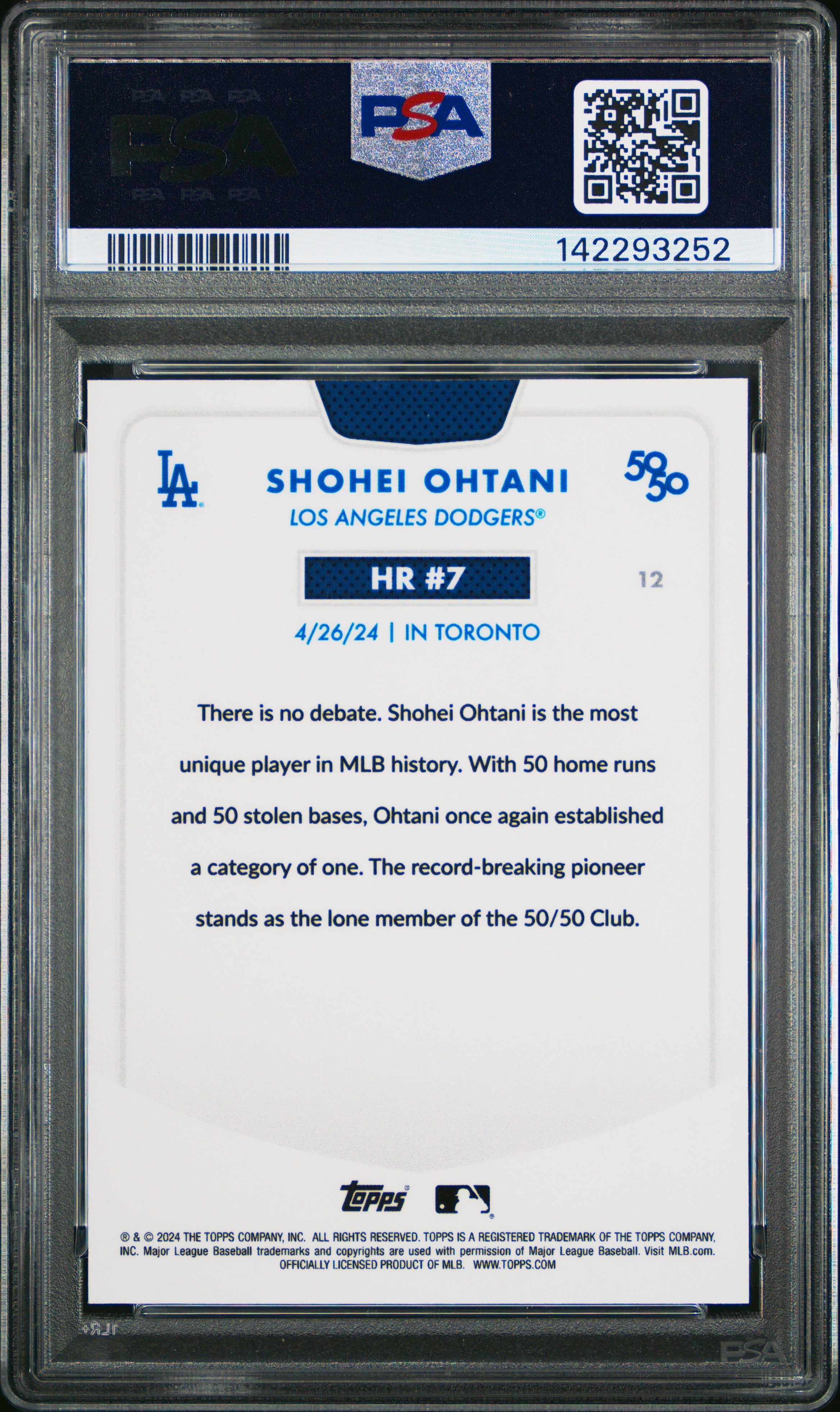 2024 Topps 50/50 Shohei Ohtani #12 Chrome-Aqua Refractor PSA 9 74/75
