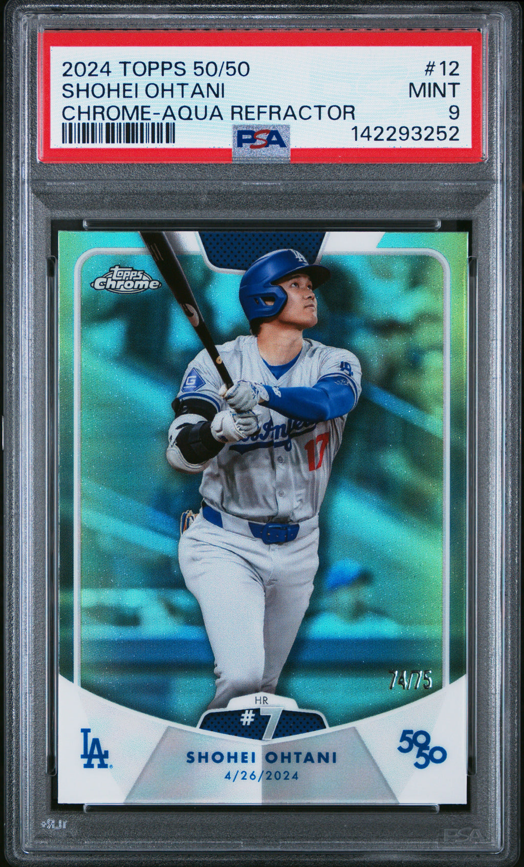 2024 Topps 50/50 Shohei Ohtani #12 Chrome-Aqua Refractor PSA 9 74/75