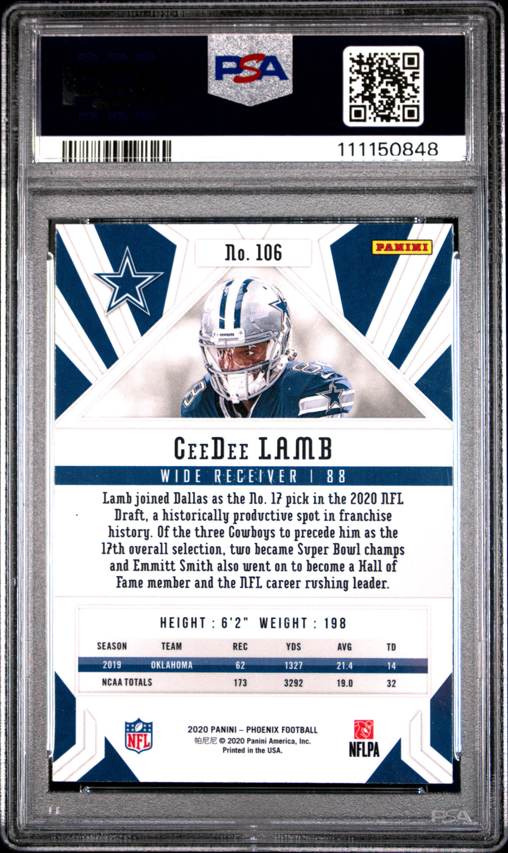 2020 Panini Phoenix #106 Ceedee Lamb Fire Burst PSA 10
