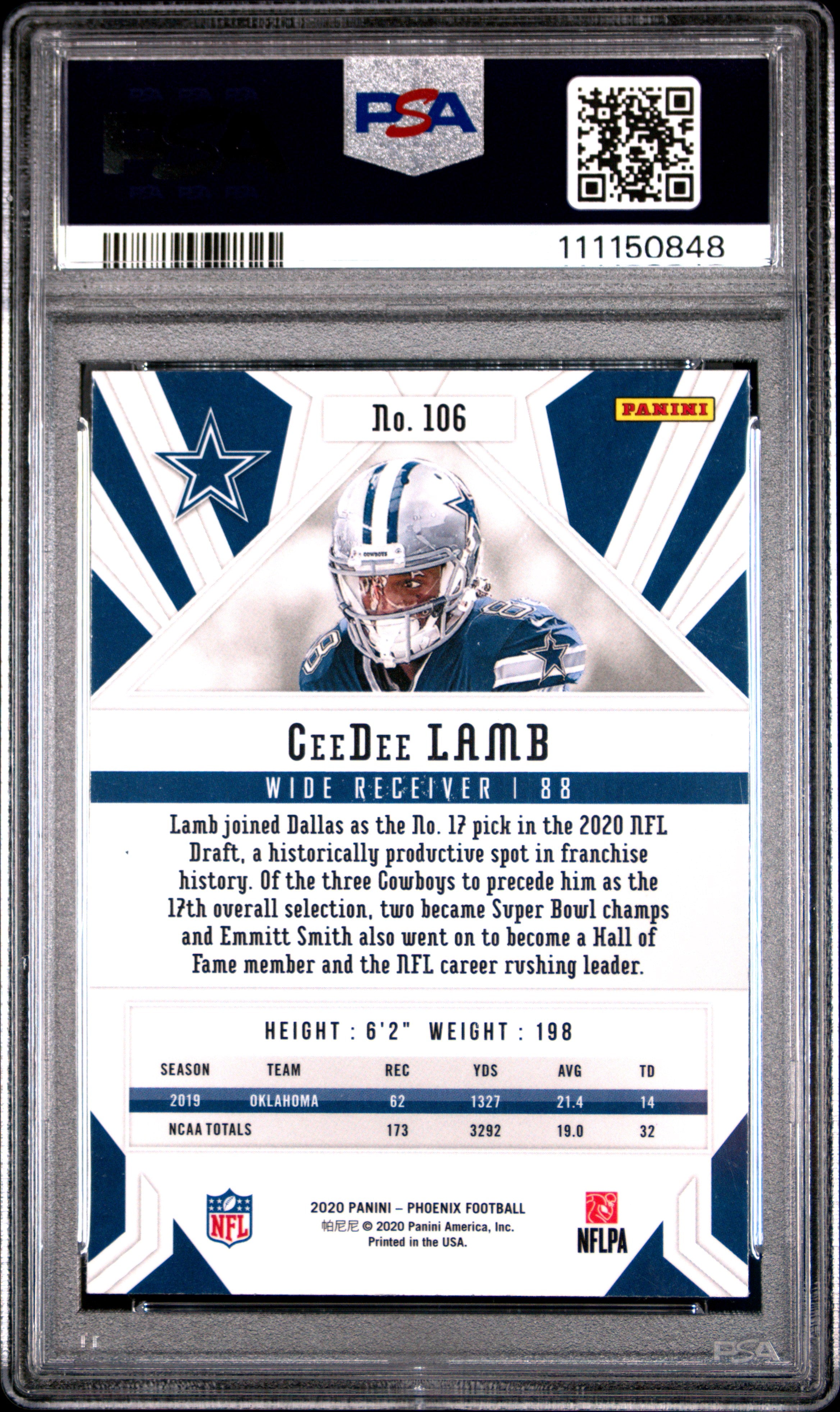 2020 Panini Phoenix #106 Ceedee Lamb Fire Burst PSA 10