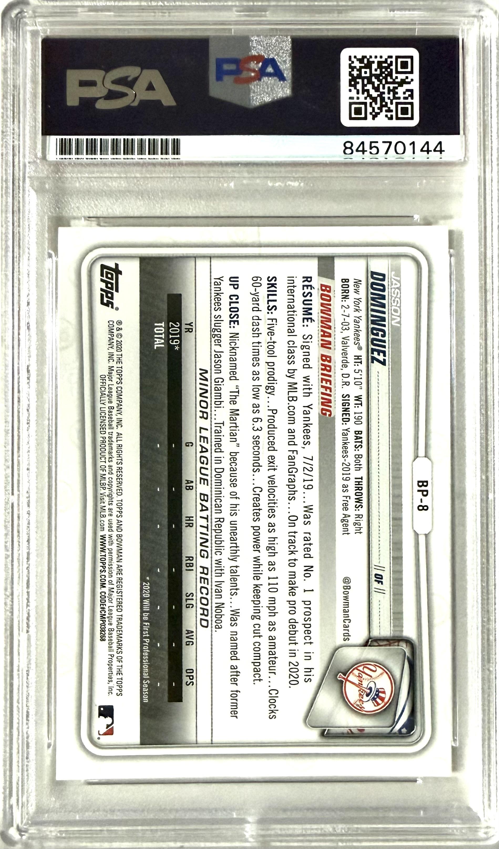2020 Topps Bowman #BP-8 Jasson Dominguez PSA Authentic