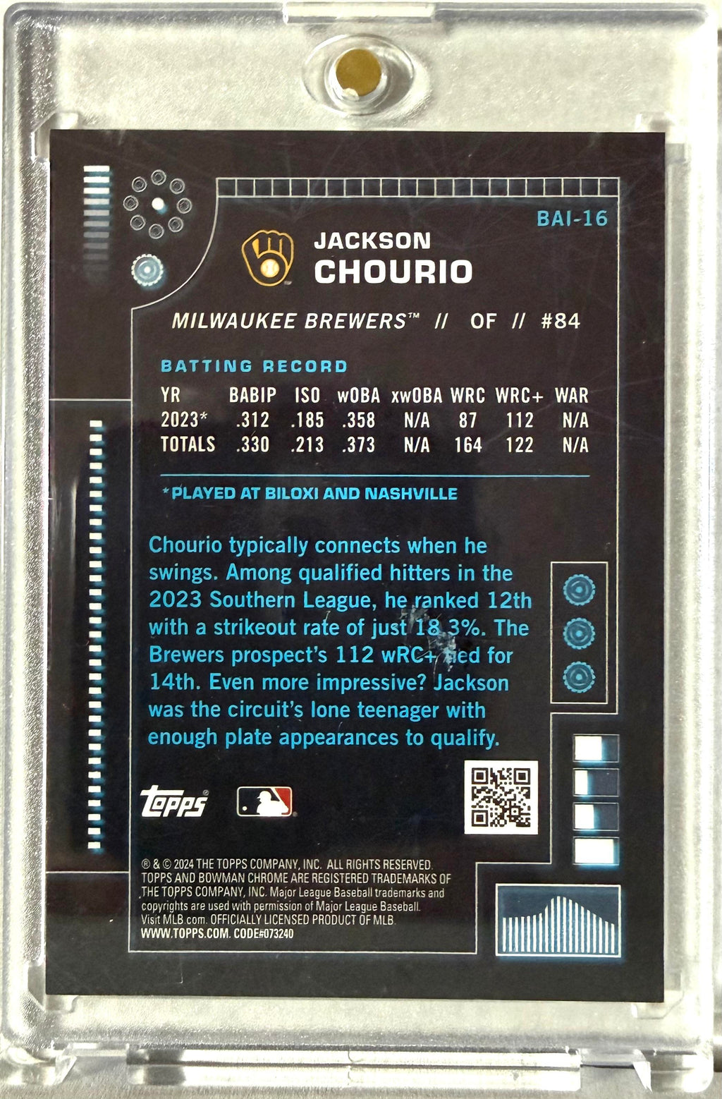 2024 Bowman #BAI-16 Jackson Chourio Bowman A.I. Gold Refractors #/50